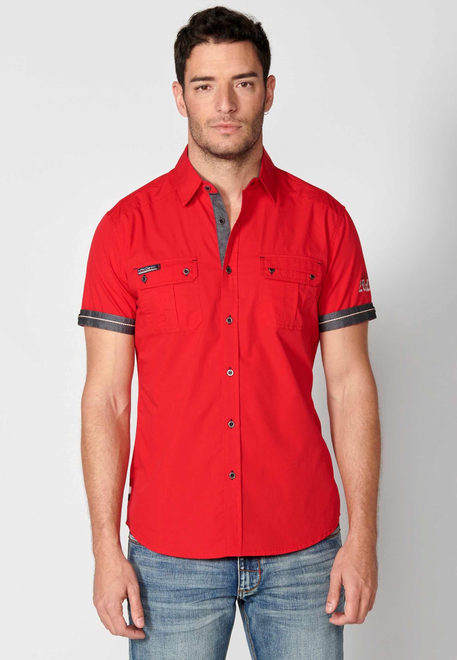 Camisa Hombre Manga Corta Algodón Bolsillos Solapa – Koroshi 2311CC01
