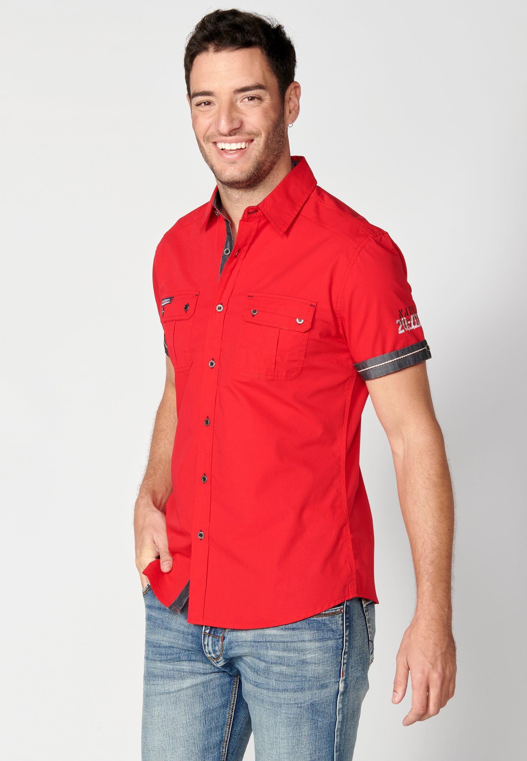 Camisa Hombre Manga Corta Algodón Bolsillos Solapa – Koroshi 2311CC01