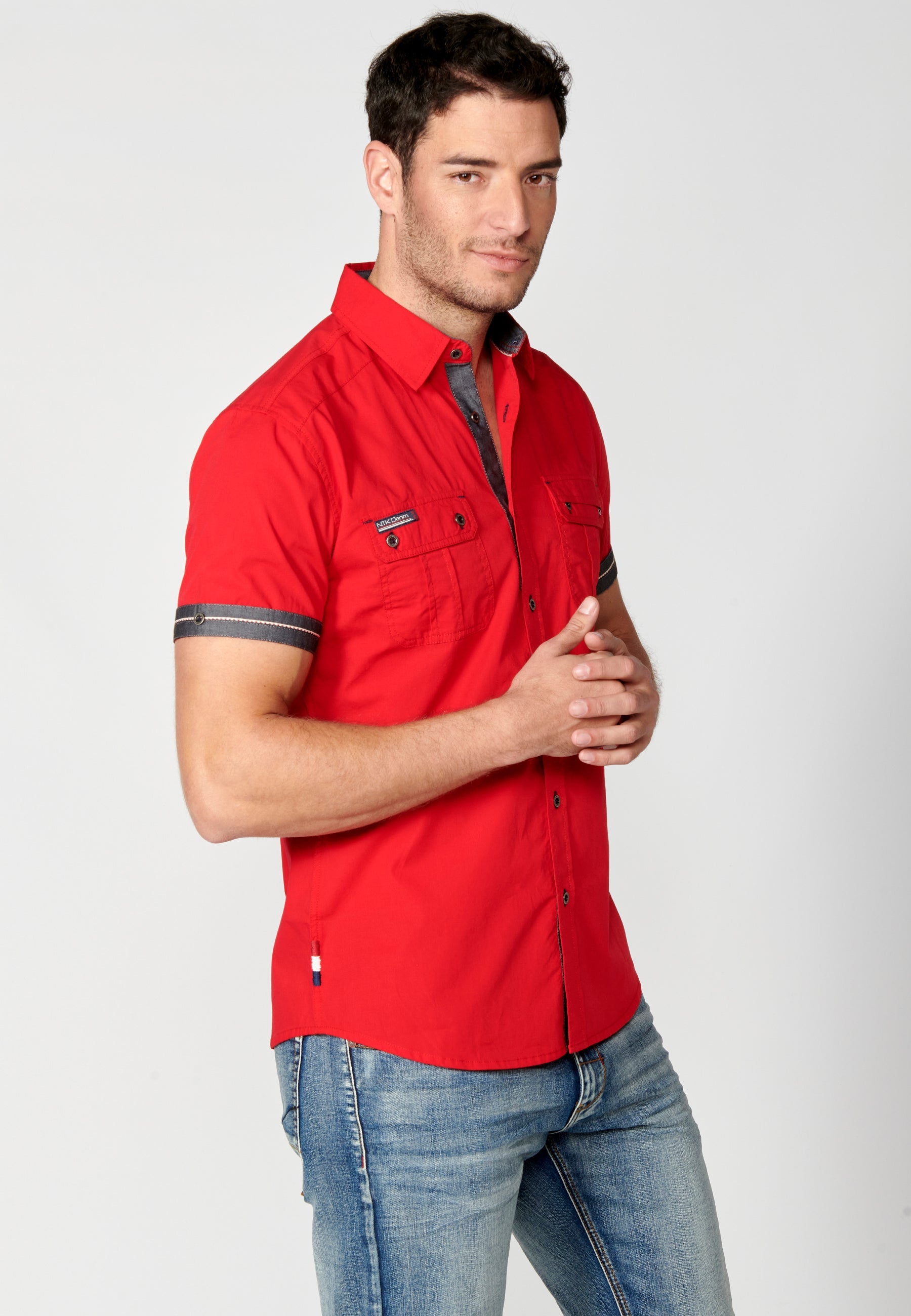 Camisa Hombre Manga Corta Algodón Bolsillos Solapa – Koroshi 2311CC01