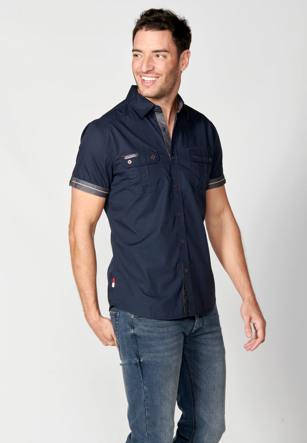 Camisa Hombre Manga Corta Algodón Bolsillos Solapa – Koroshi 2311CC01