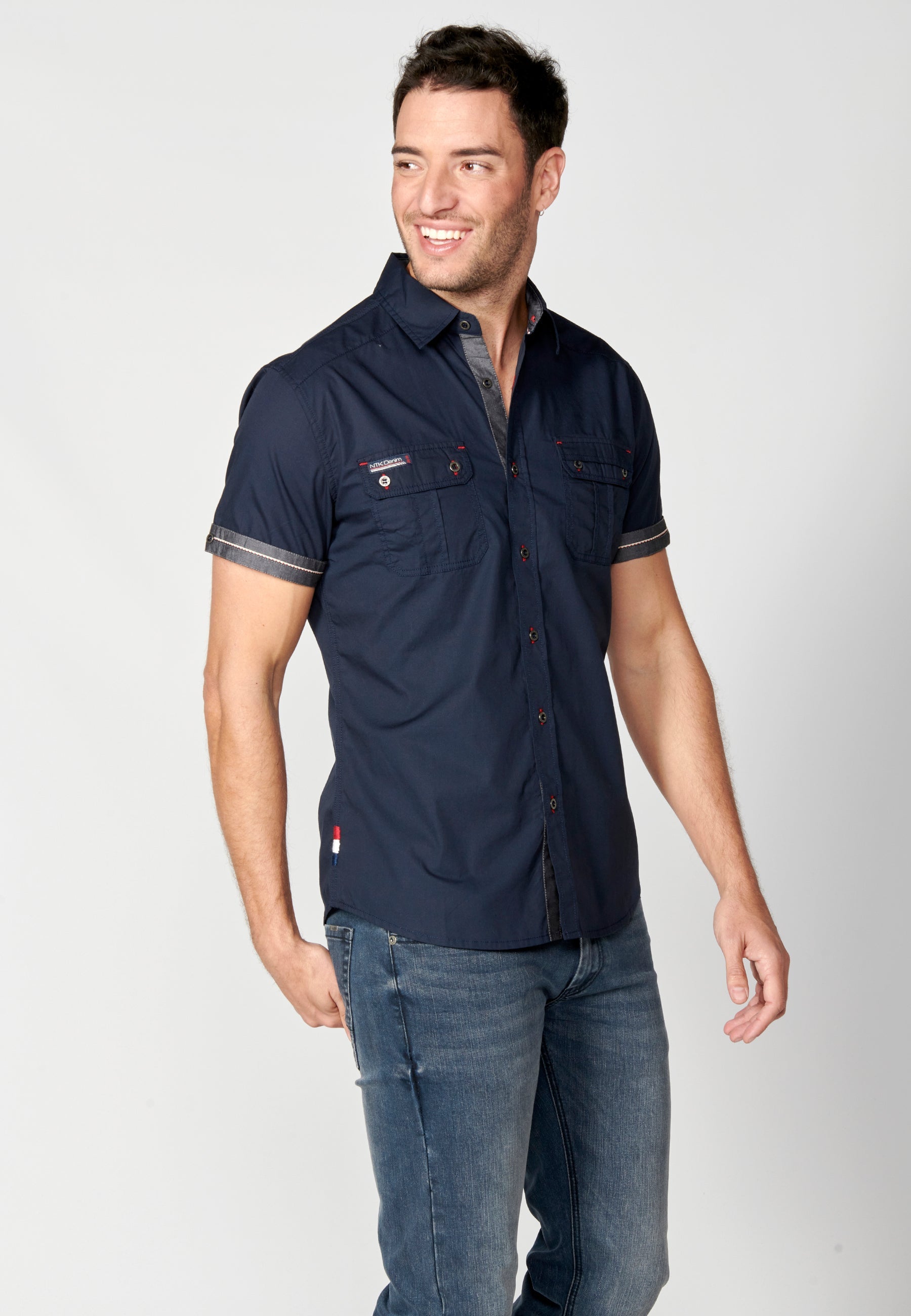 Camisa Hombre Manga Corta Algodón Bolsillos Solapa – Koroshi 2311CC01