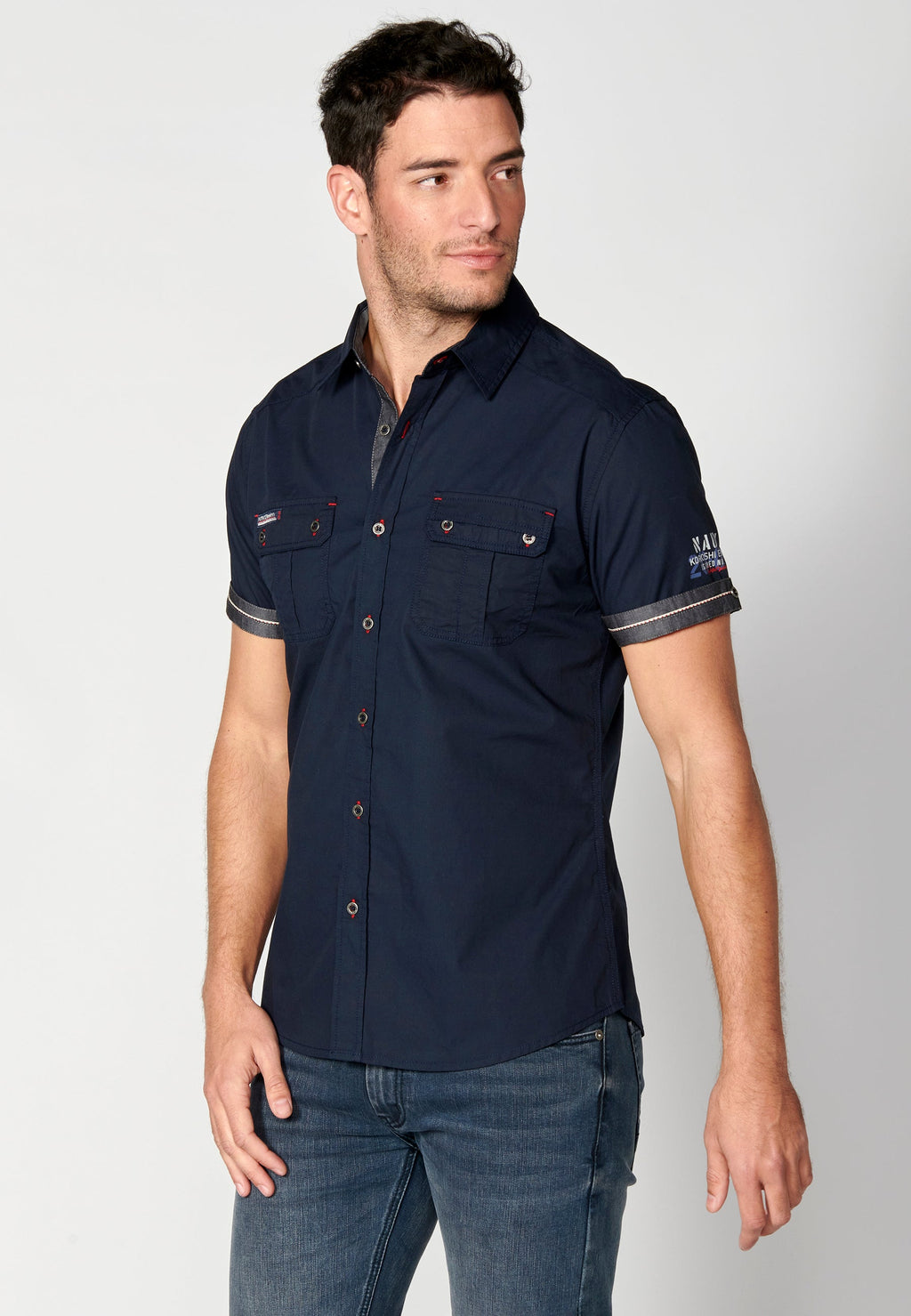 Camisa Hombre Manga Corta Algodón Bolsillos Solapa – Koroshi 2311CC01
