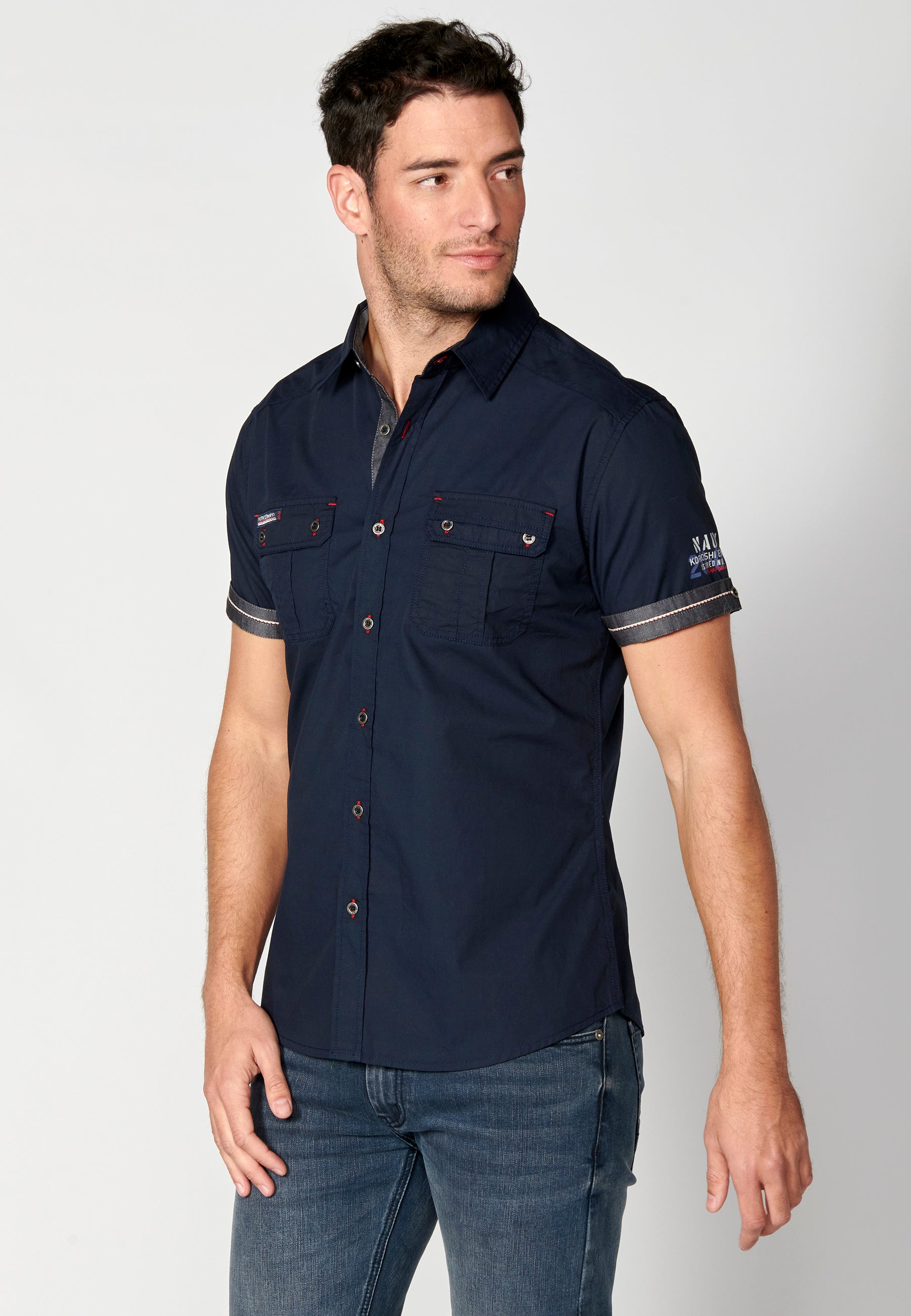 Camisa Hombre Manga Corta Algodón Bolsillos Solapa – Koroshi 2311CC01