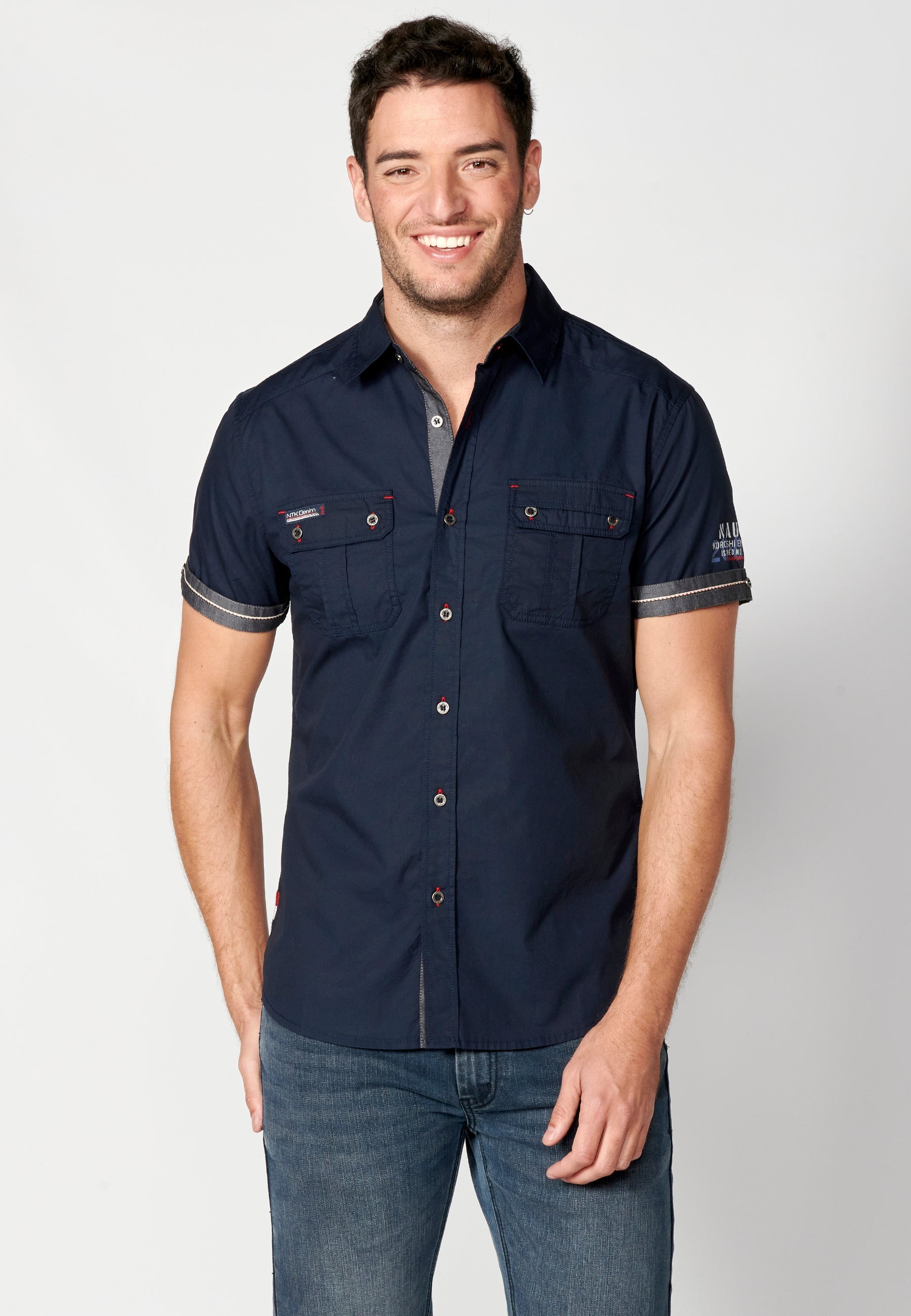 Camisa Hombre Manga Corta Algodón Bolsillos Solapa – Koroshi 2311CC01