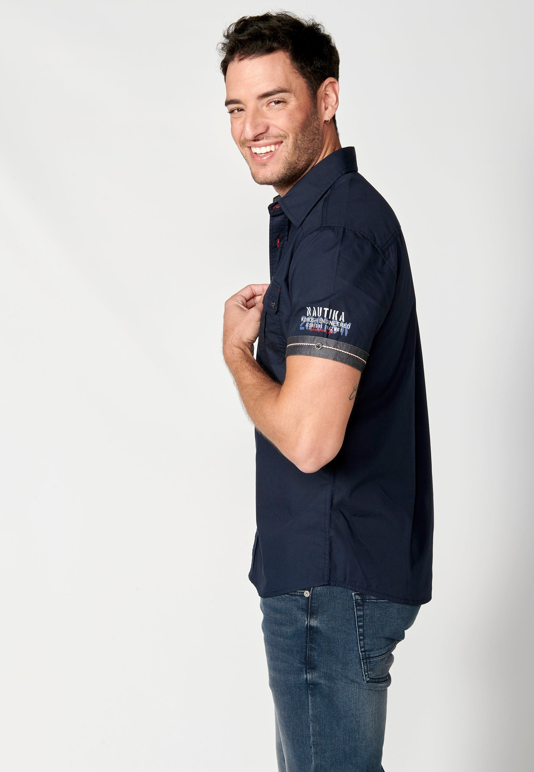 Camisa Hombre Manga Corta Algodón Bolsillos Solapa – Koroshi 2311CC01