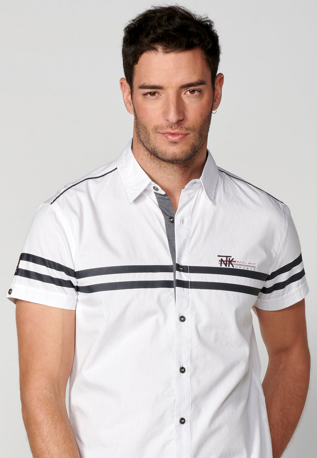 Camisa Hombre Manga Corta Algodón Rayas Contraste Blanca – Koroshi