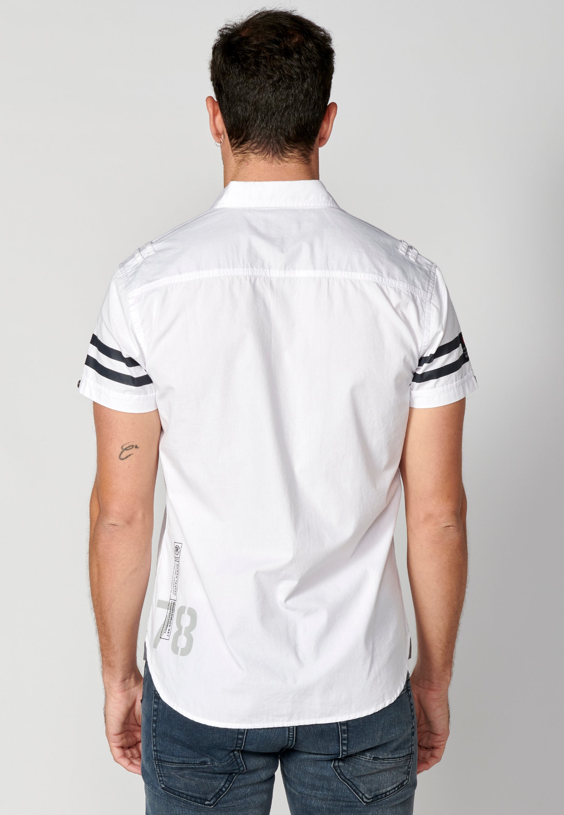 Camisa Hombre Manga Corta Algodón Rayas Contraste Blanca – Koroshi