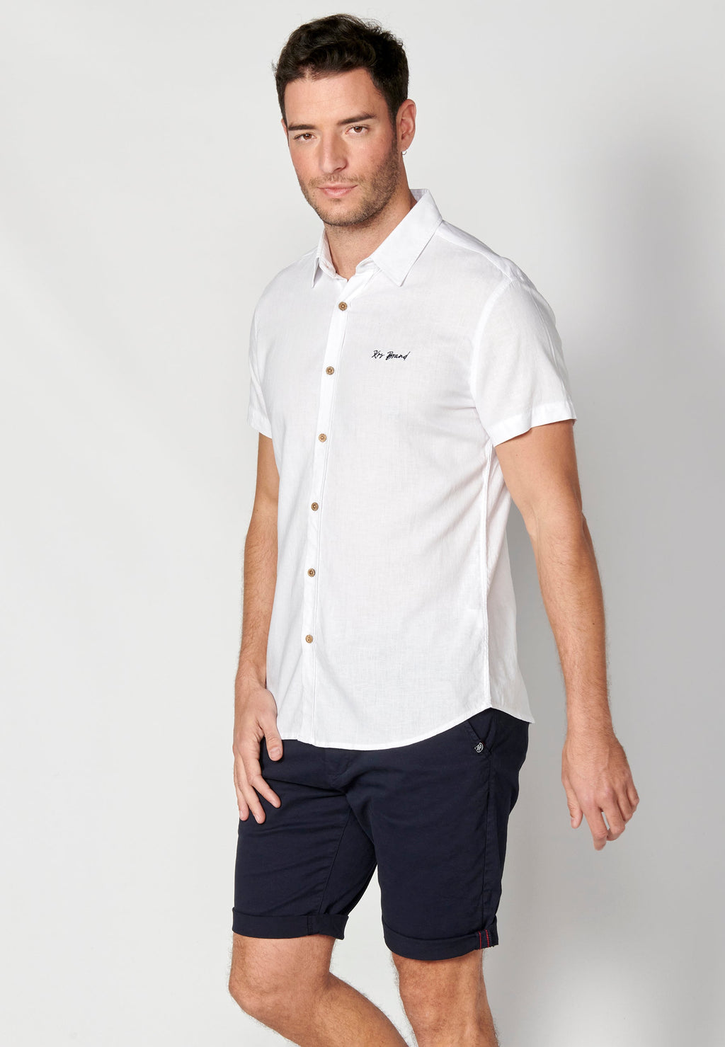 Camisa Hombre Manga Corta Lino Viscosa con Vuelta en Manga – Koroshi 2311CC08