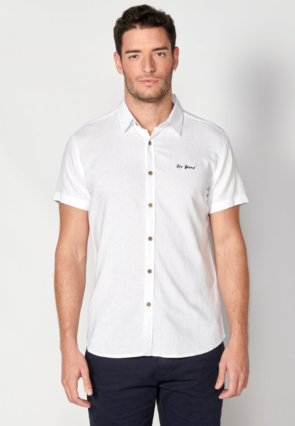 Camisa Hombre Manga Corta Lino Viscosa con Vuelta en Manga – Koroshi 2311CC08