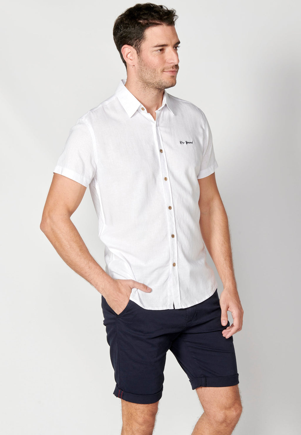 Camisa Hombre Manga Corta Lino Viscosa con Vuelta en Manga – Koroshi 2311CC08
