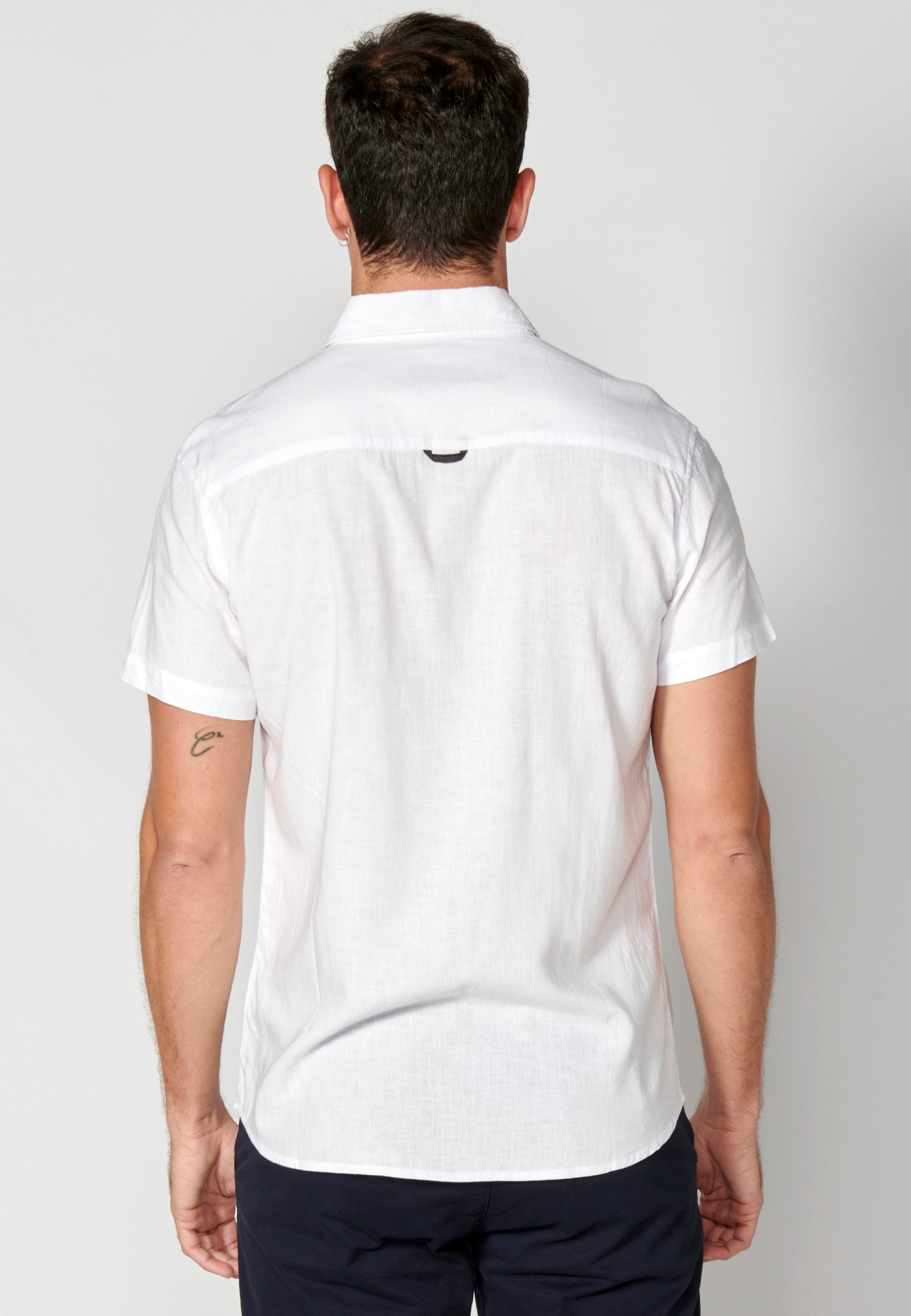 Camisa Hombre Manga Corta Lino Viscosa con Vuelta en Manga – Koroshi 2311CC08