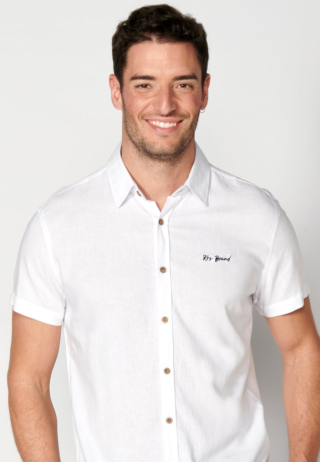 Camisa Hombre Manga Corta Lino Viscosa con Vuelta en Manga – Koroshi 2311CC08