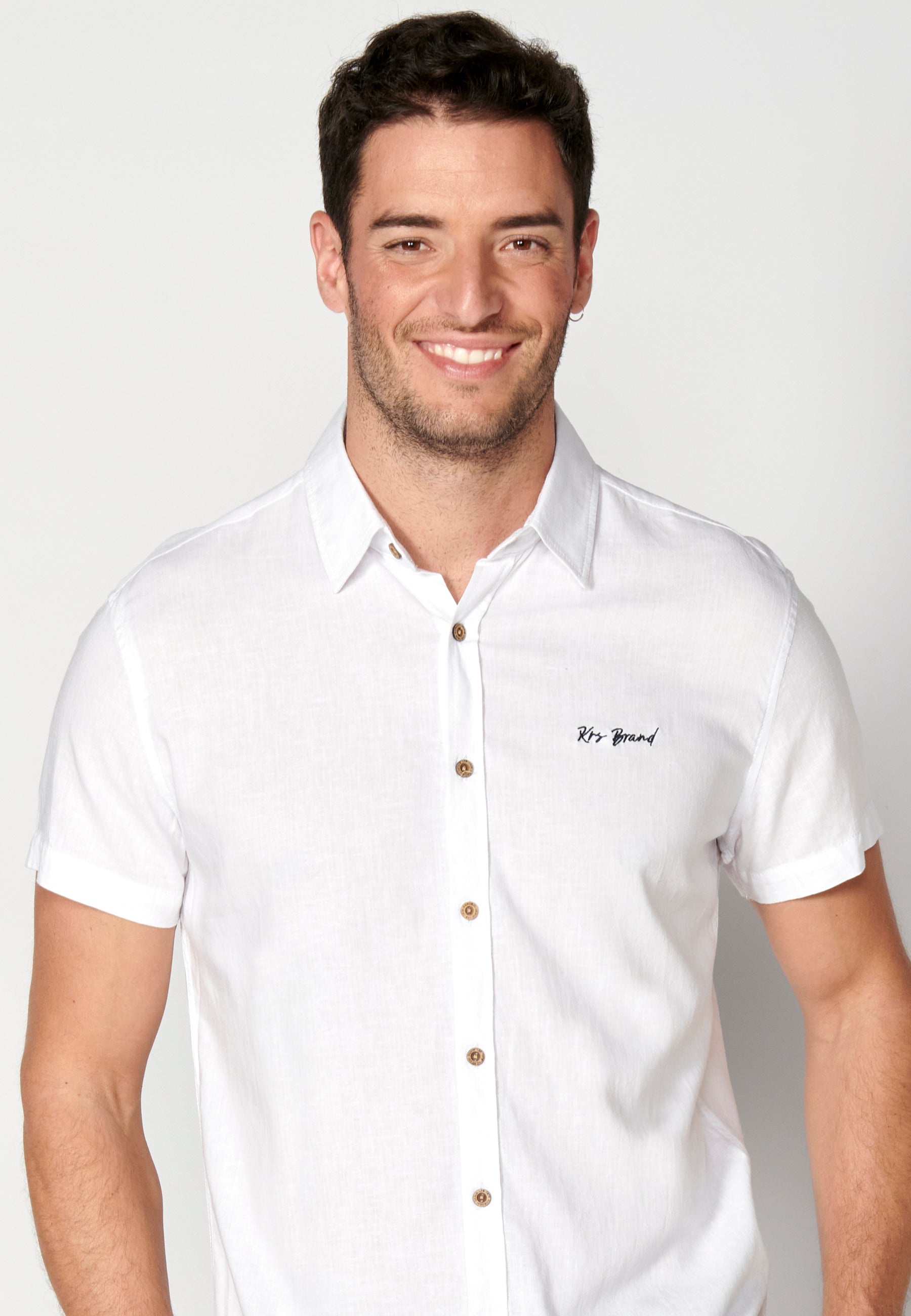 Camisa Hombre Manga Corta Lino Viscosa con Vuelta en Manga – Koroshi 2311CC08