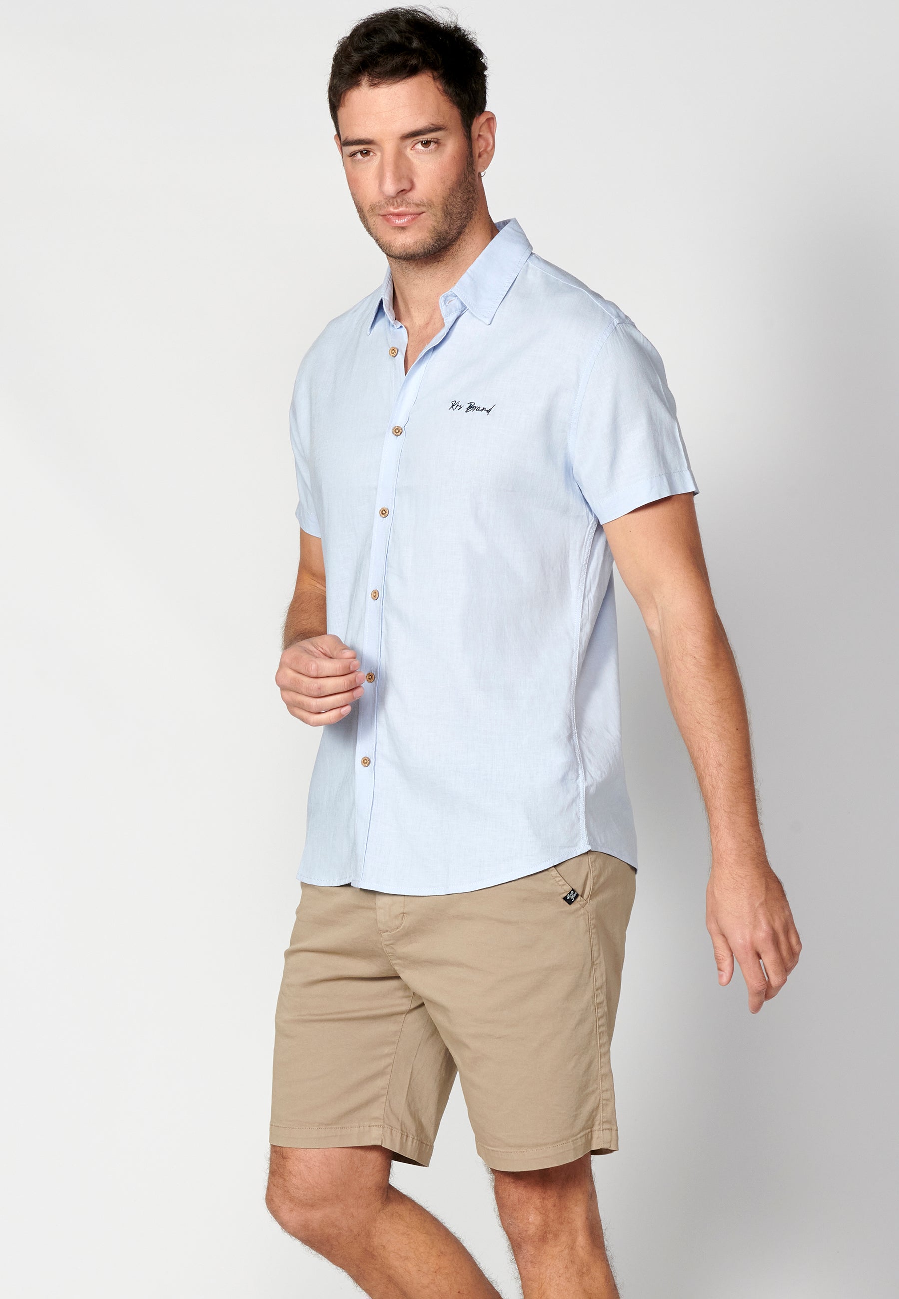 Camisa Hombre Manga Corta Lino Viscosa con Vuelta en Manga – Koroshi 2311CC08