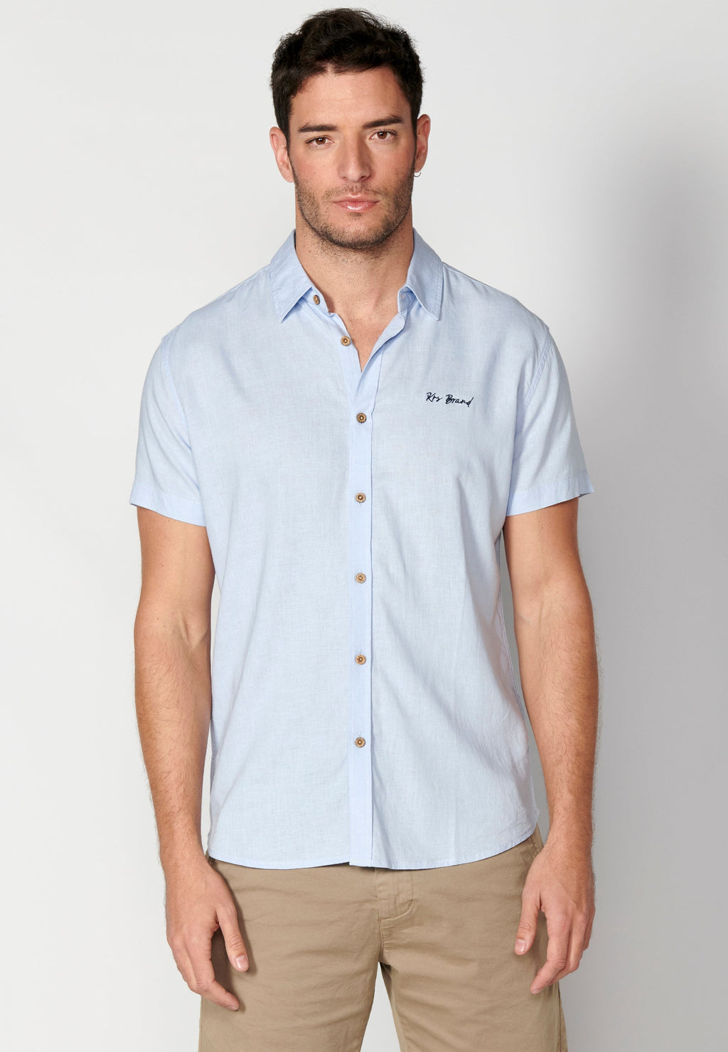 Camisa Hombre Manga Corta Lino Viscosa con Vuelta en Manga – Koroshi 2311CC08