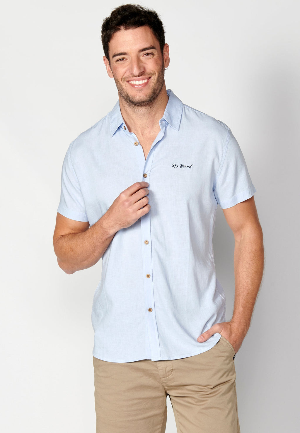 Camisa Hombre Manga Corta Lino Viscosa con Vuelta en Manga – Koroshi 2311CC08