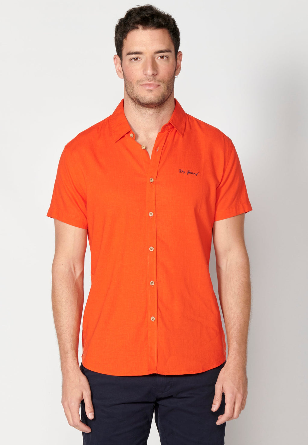 Camisa Hombre Manga Corta Lino Viscosa con Vuelta en Manga – Koroshi 2311CC08