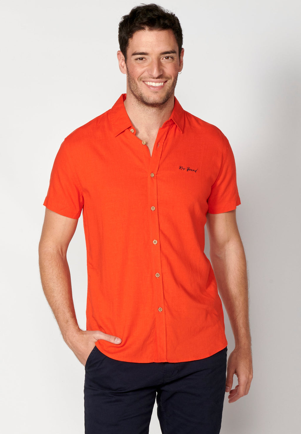 Camisa Hombre Manga Corta Lino Viscosa con Vuelta en Manga – Koroshi 2311CC08