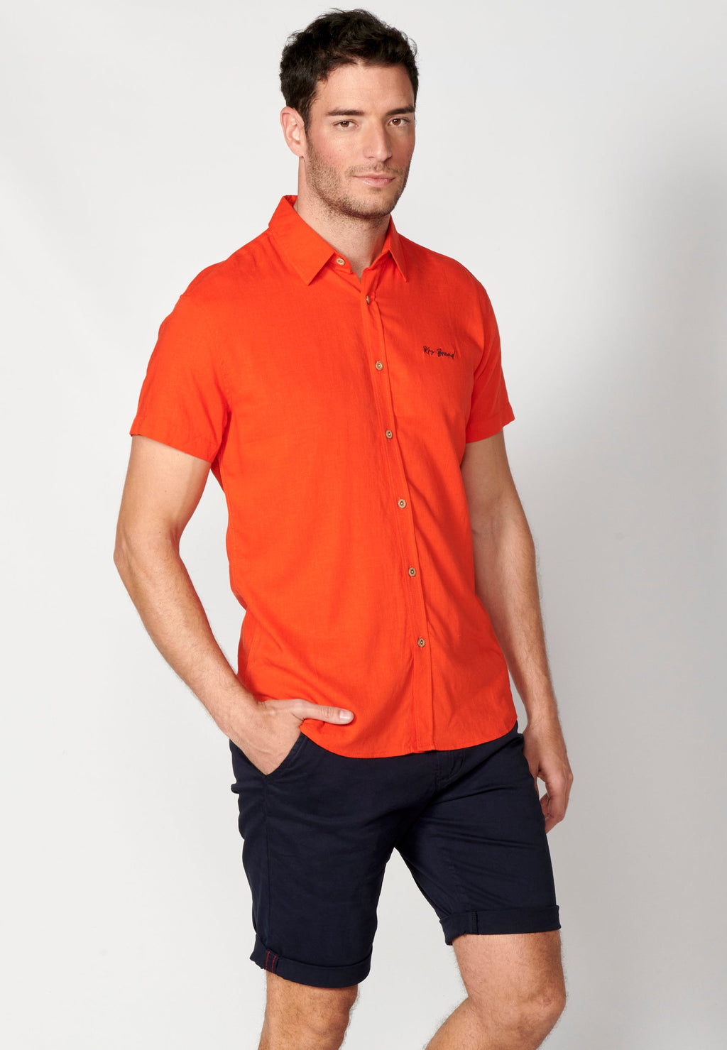 Camisa Hombre Manga Corta Lino Viscosa con Vuelta en Manga – Koroshi 2311CC08