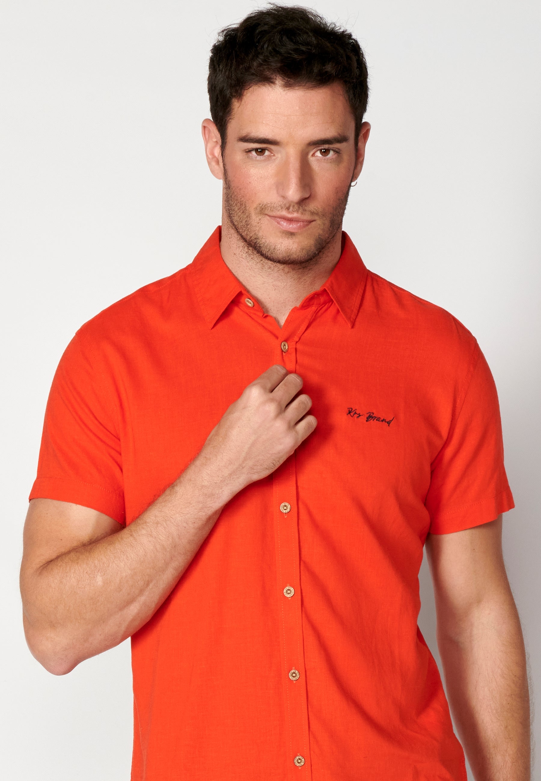 Camisa Hombre Manga Corta Lino Viscosa con Vuelta en Manga – Koroshi 2311CC08