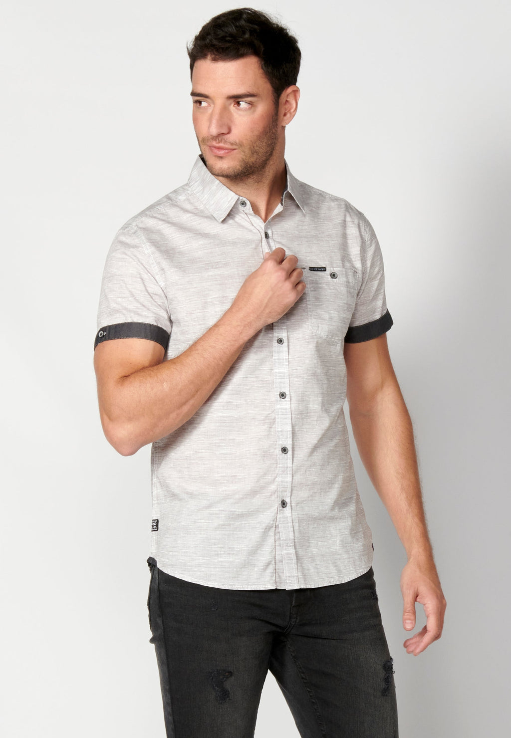 Camisa Hombre Manga Corta Algodón Jaspeado con Bolsillo – Koroshi 2311CC31
