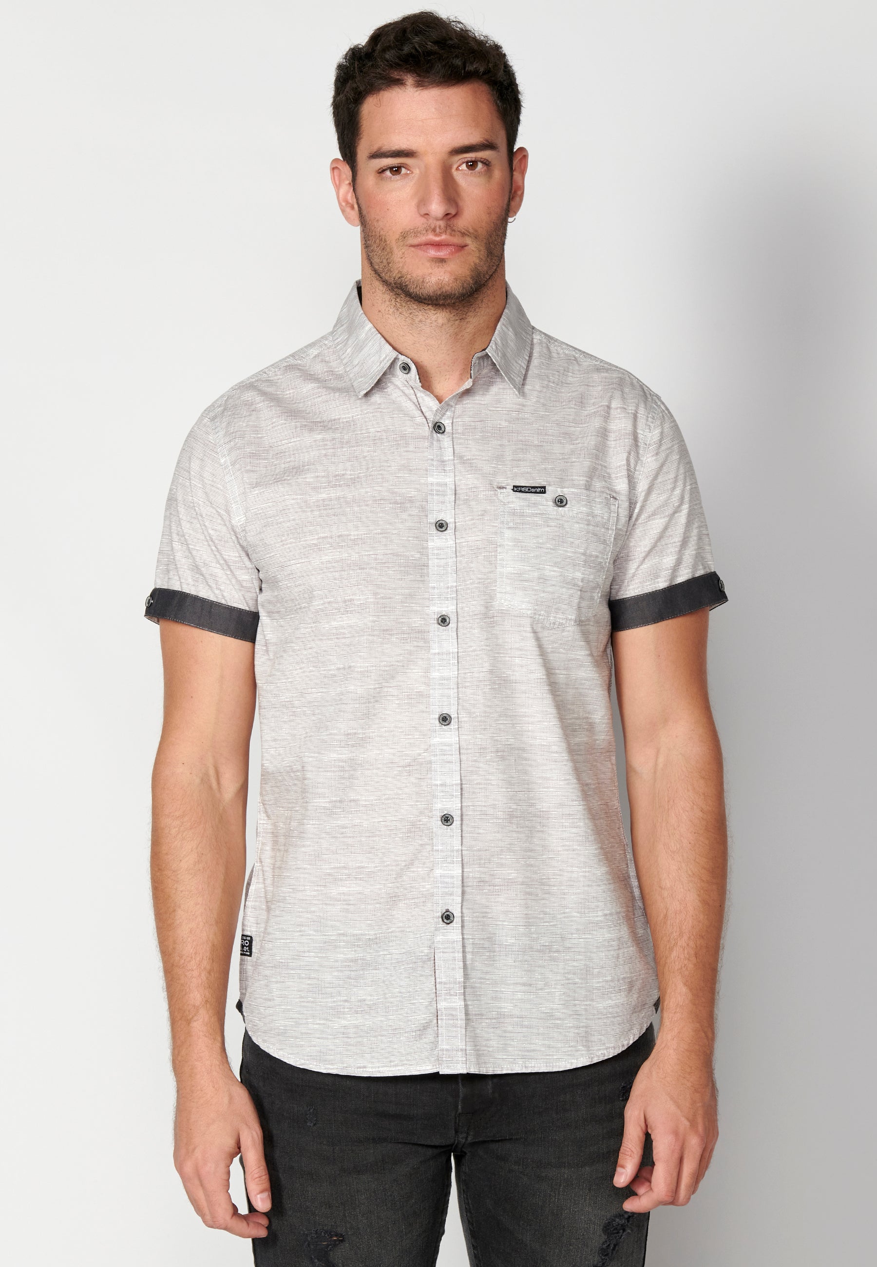 Camisa Hombre Manga Corta Algodón Jaspeado con Bolsillo – Koroshi 2311CC31