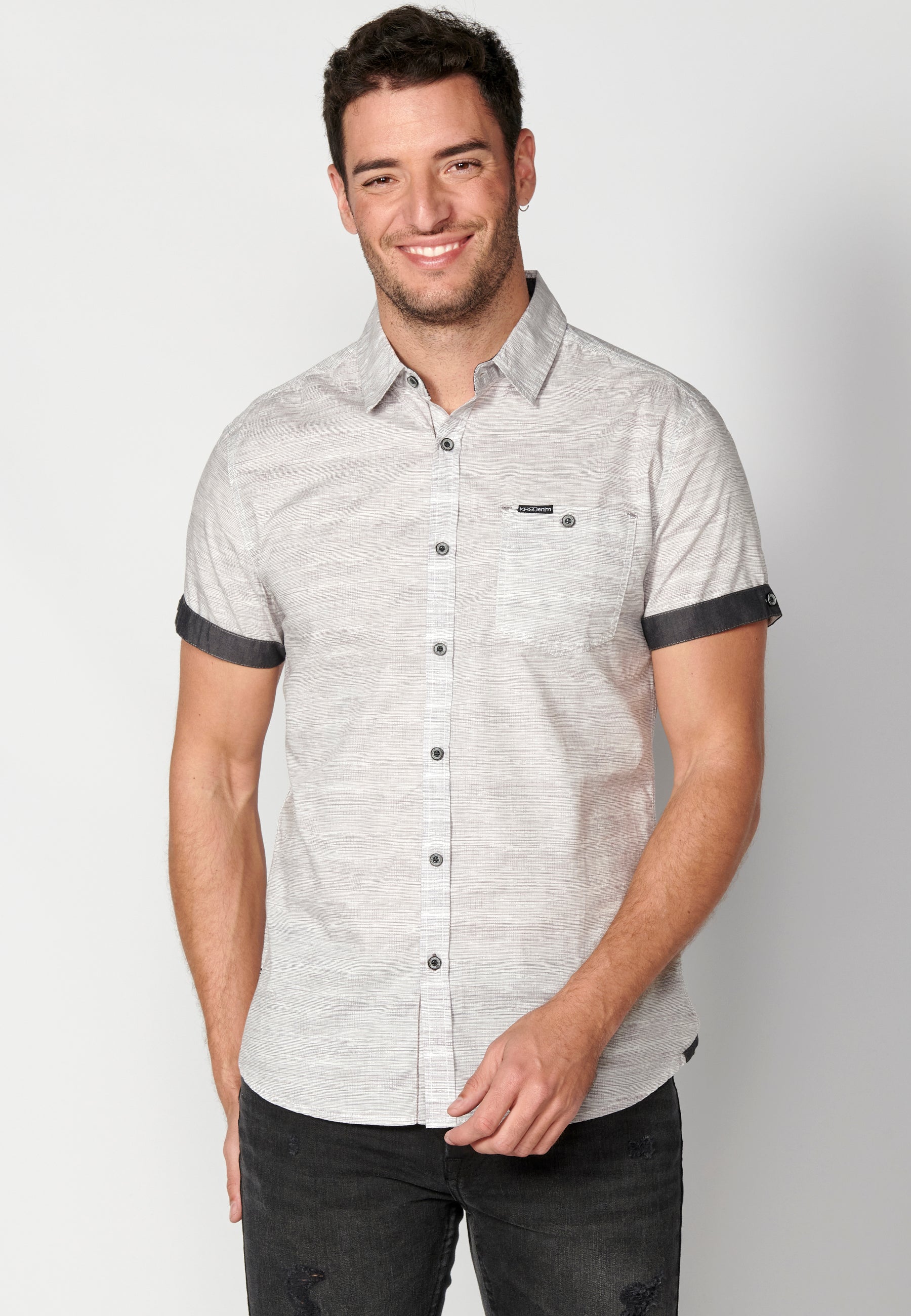 Camisa Hombre Manga Corta Algodón Jaspeado con Bolsillo – Koroshi 2311CC31