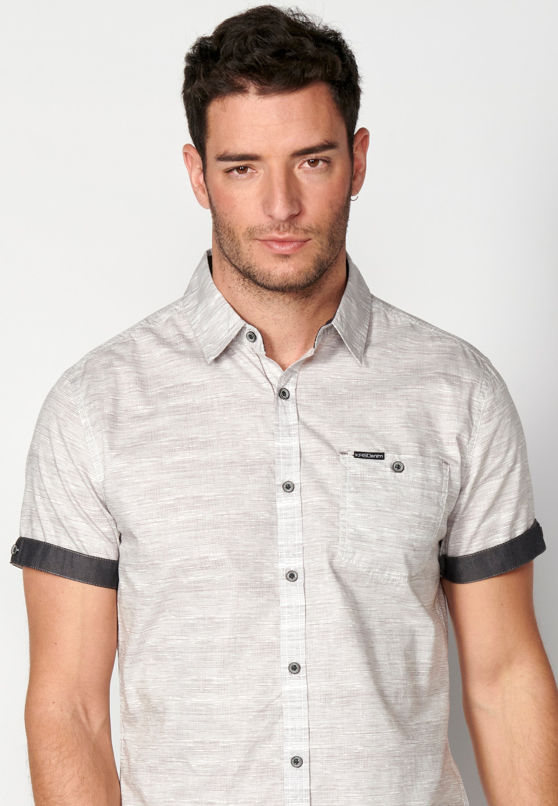 Camisa Hombre Manga Corta Algodón Jaspeado con Bolsillo – Koroshi 2311CC31