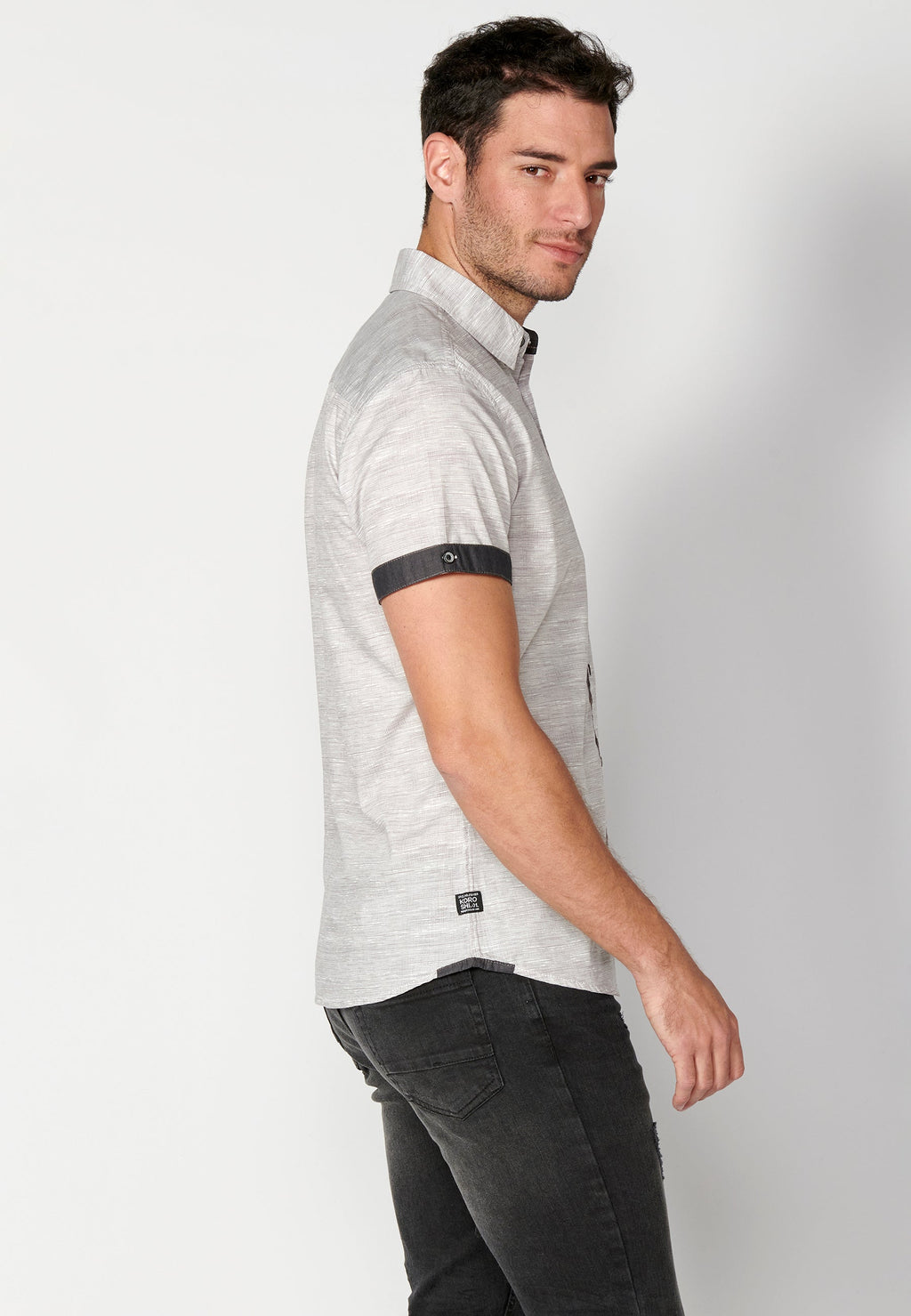 Camisa Hombre Manga Corta Algodón Jaspeado con Bolsillo – Koroshi 2311CC31