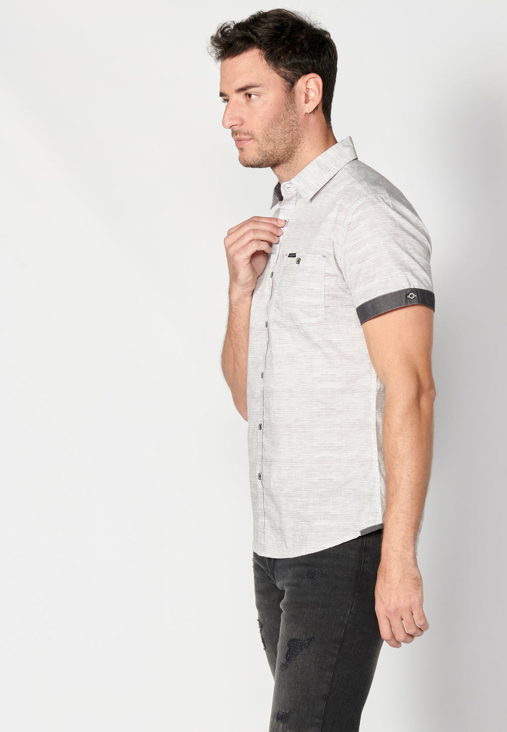 Camisa Hombre Manga Corta Algodón Jaspeado con Bolsillo – Koroshi 2311CC31