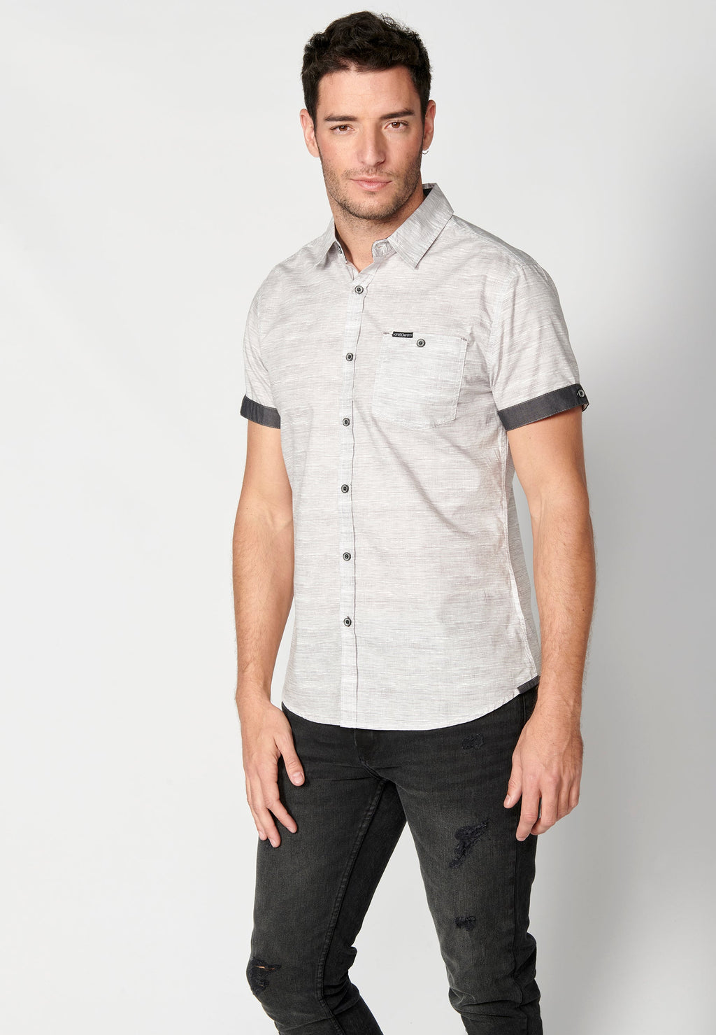 Camisa Hombre Manga Corta Algodón Jaspeado con Bolsillo – Koroshi 2311CC31