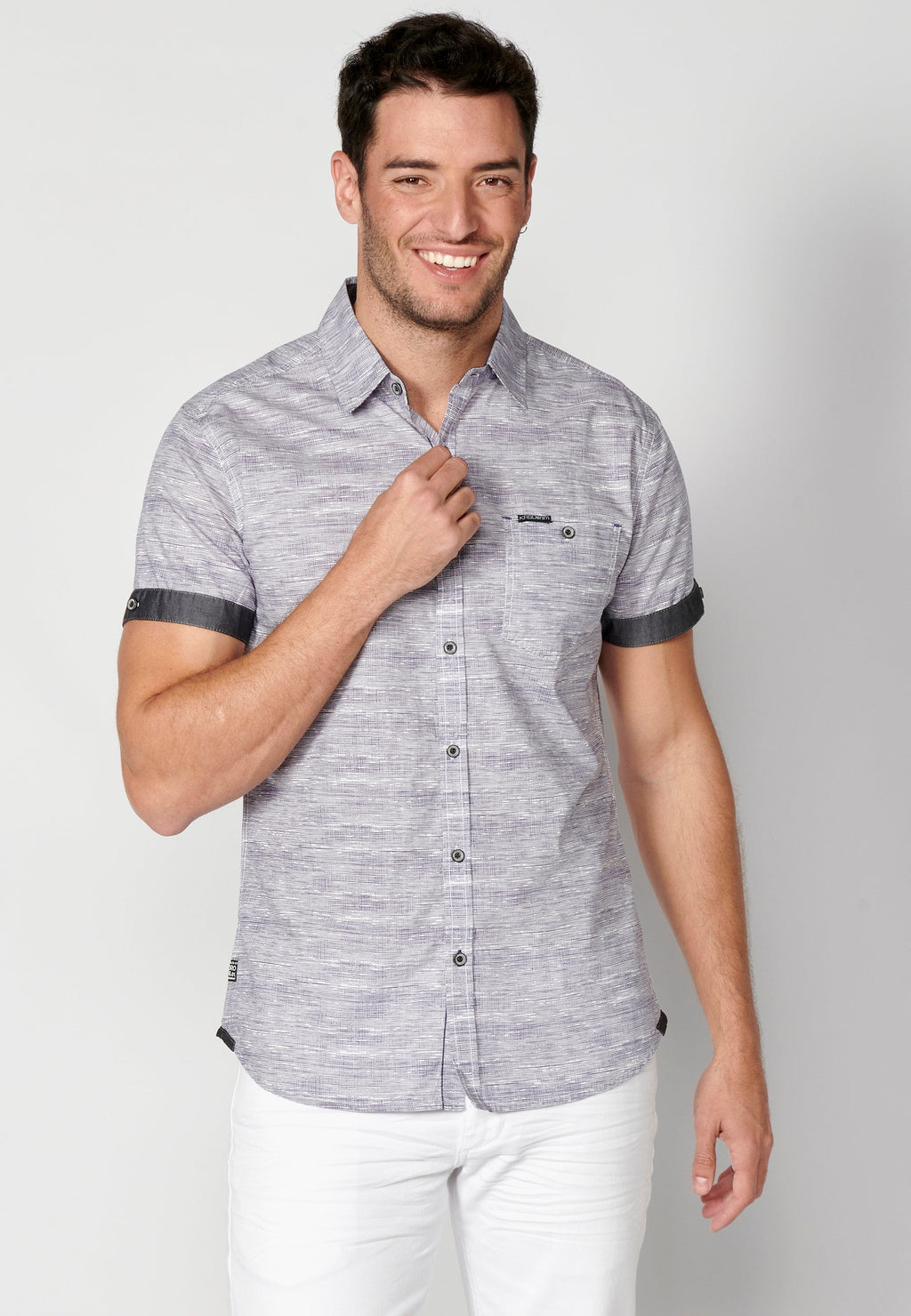Camisa Hombre Manga Corta Algodón Jaspeado con Bolsillo – Koroshi 2311CC31