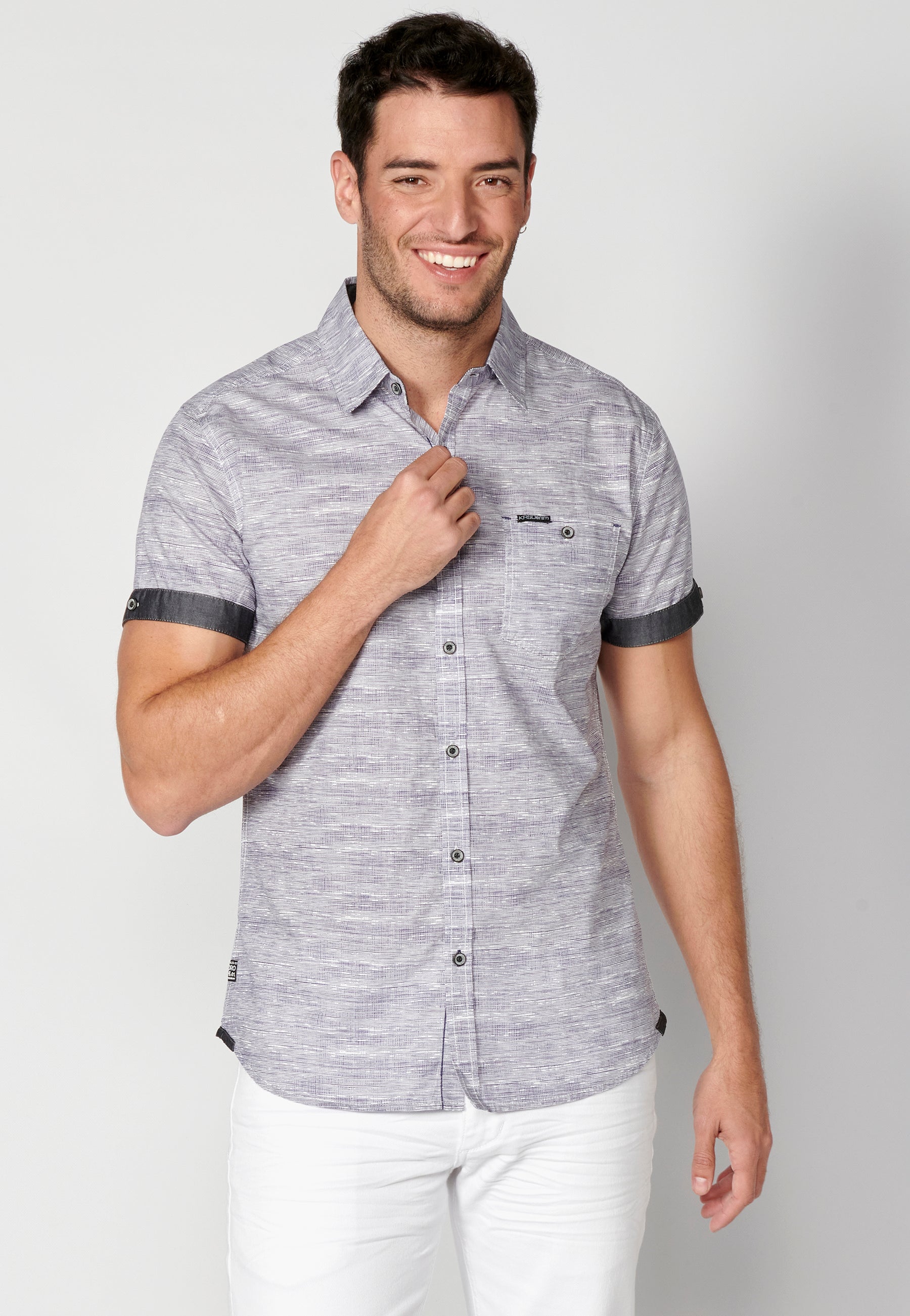 Camisa Hombre Manga Corta Algodón Jaspeado con Bolsillo – Koroshi 2311CC31