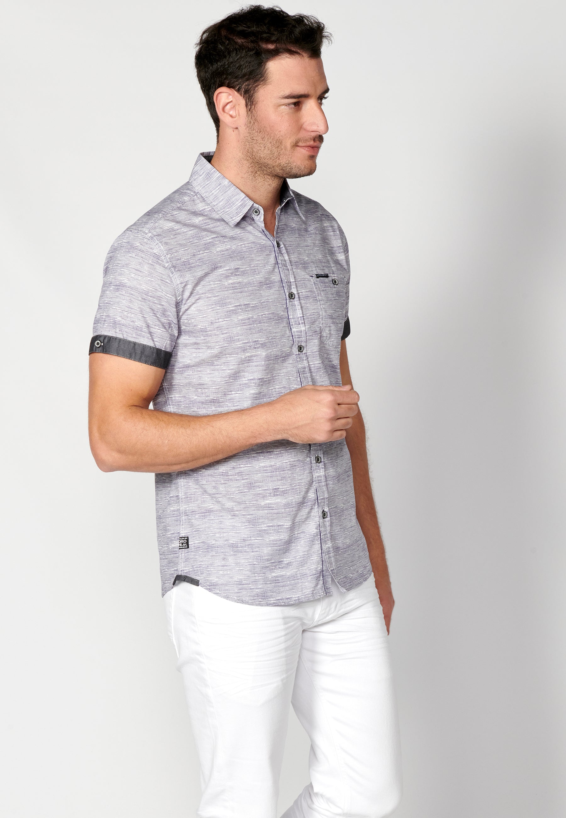 Camisa Hombre Manga Corta Algodón Jaspeado con Bolsillo – Koroshi 2311CC31