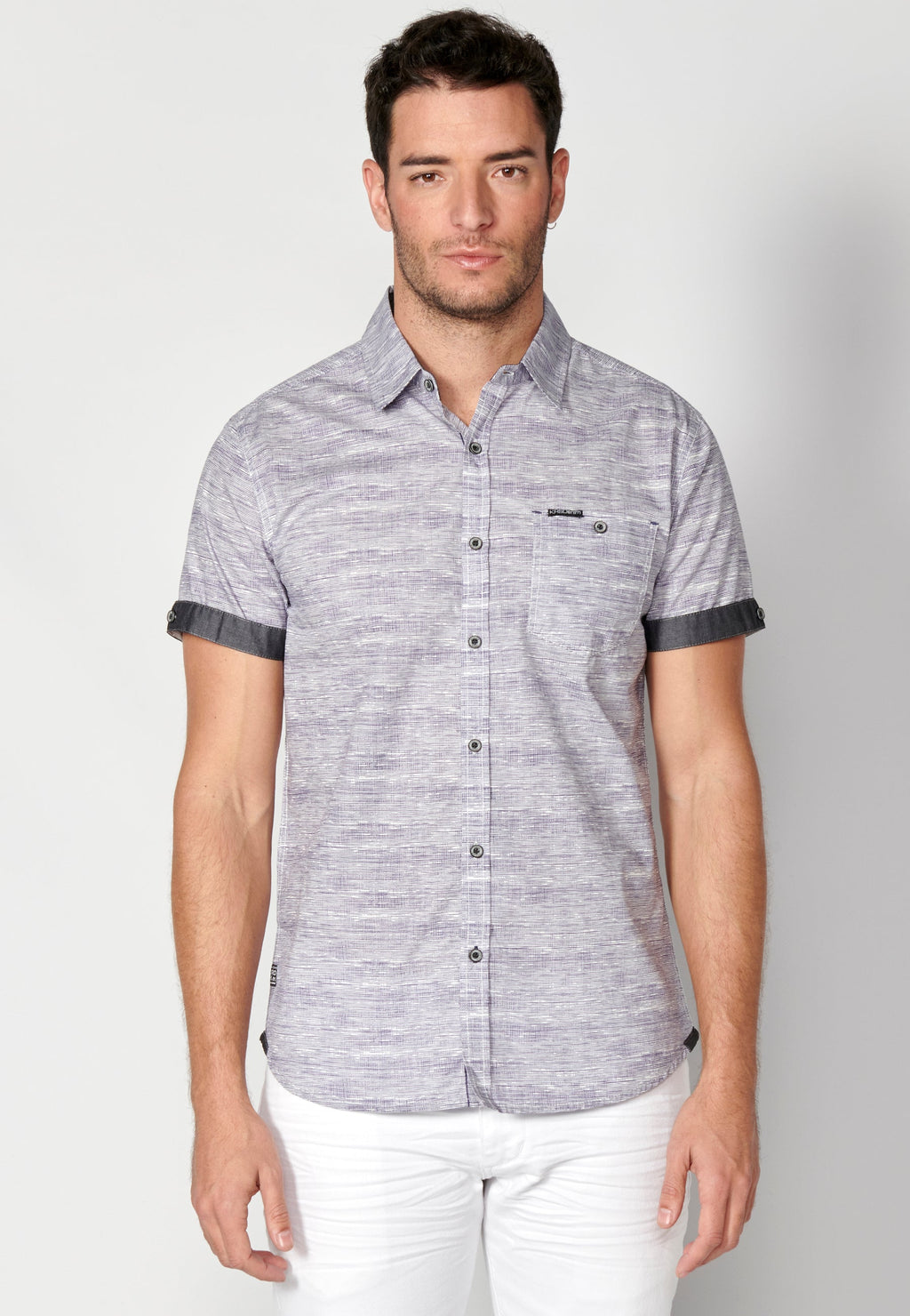 Camisa Hombre Manga Corta Algodón Jaspeado con Bolsillo – Koroshi 2311CC31