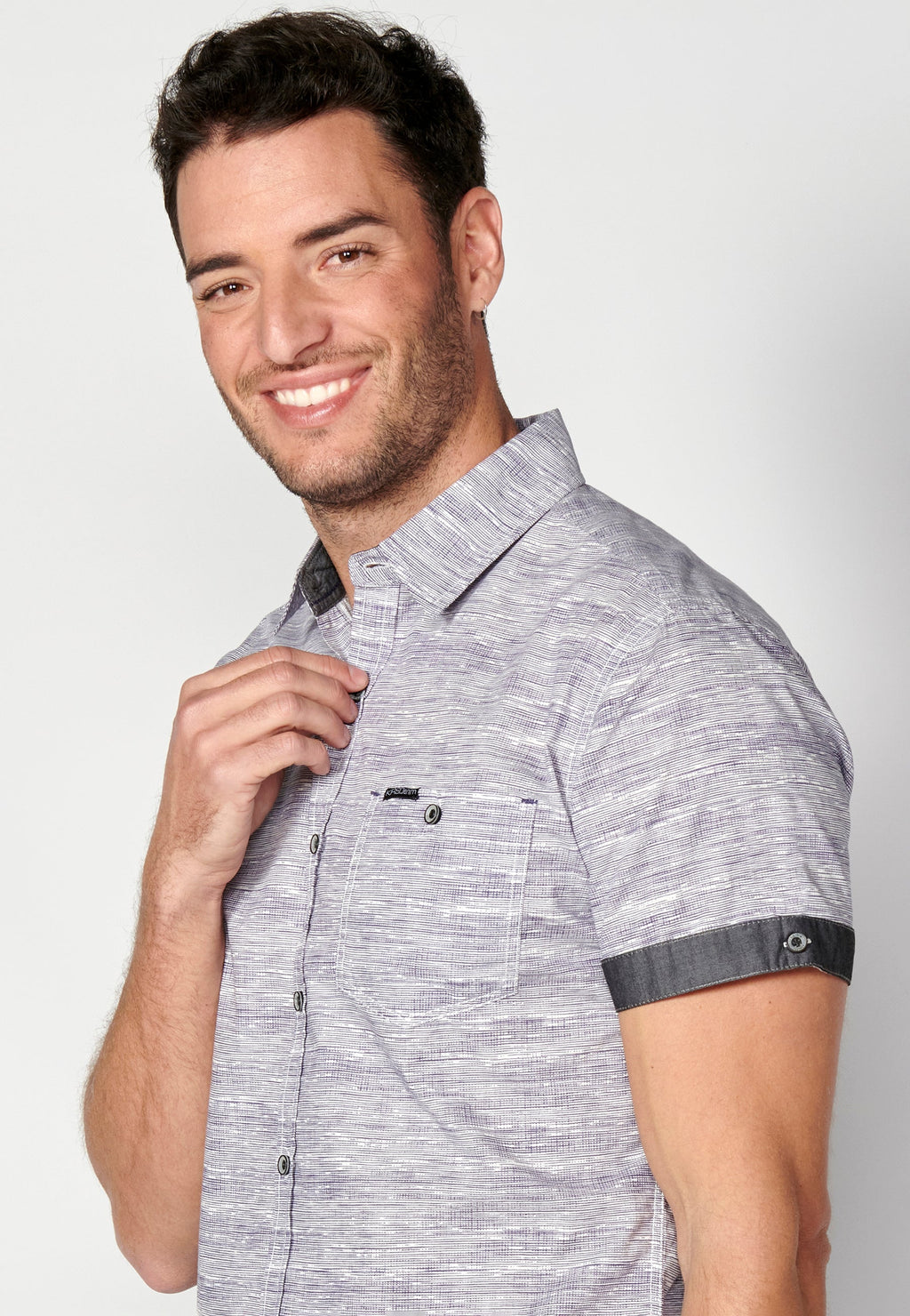 Camisa Hombre Manga Corta Algodón Jaspeado con Bolsillo – Koroshi 2311CC31