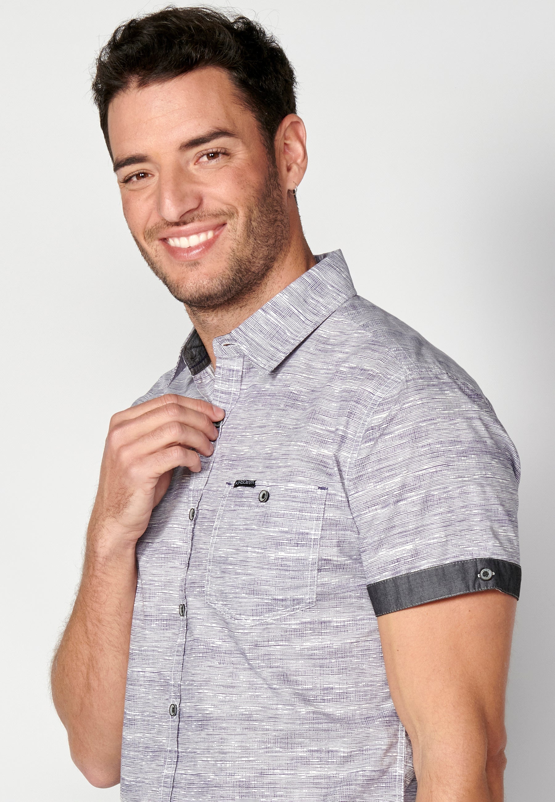 Camisa Hombre Manga Corta Algodón Jaspeado con Bolsillo – Koroshi 2311CC31
