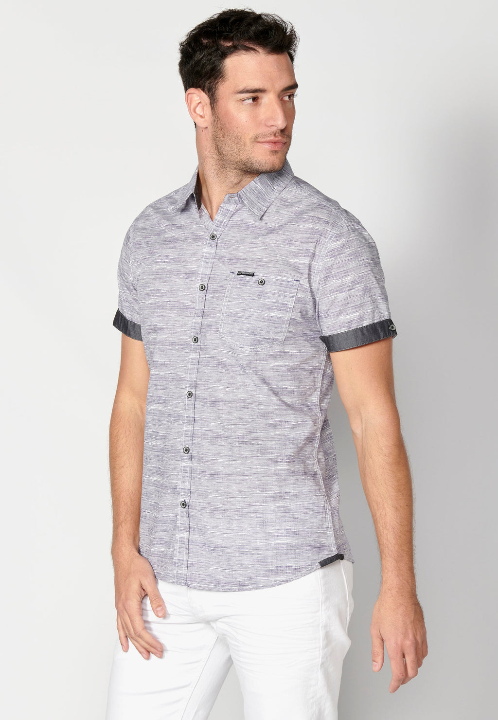Camisa Hombre Manga Corta Algodón Jaspeado con Bolsillo – Koroshi 2311CC31