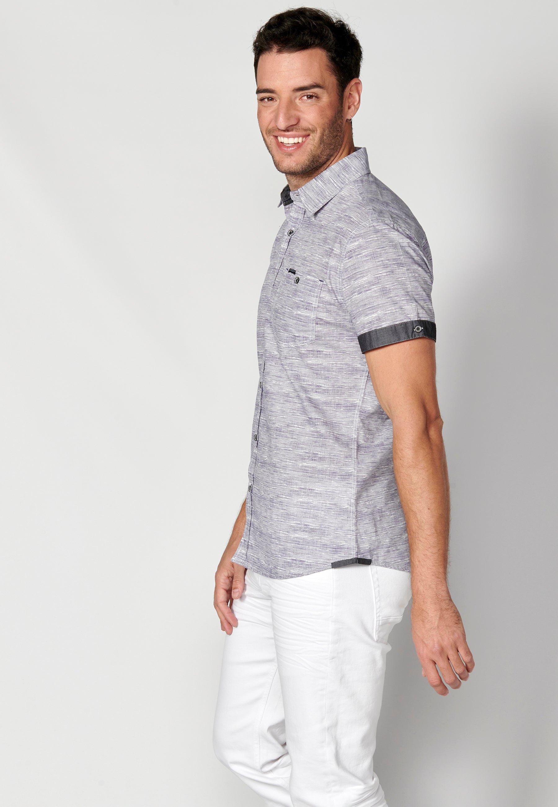 Camisa Hombre Manga Corta Algodón Jaspeado con Bolsillo – Koroshi 2311CC31