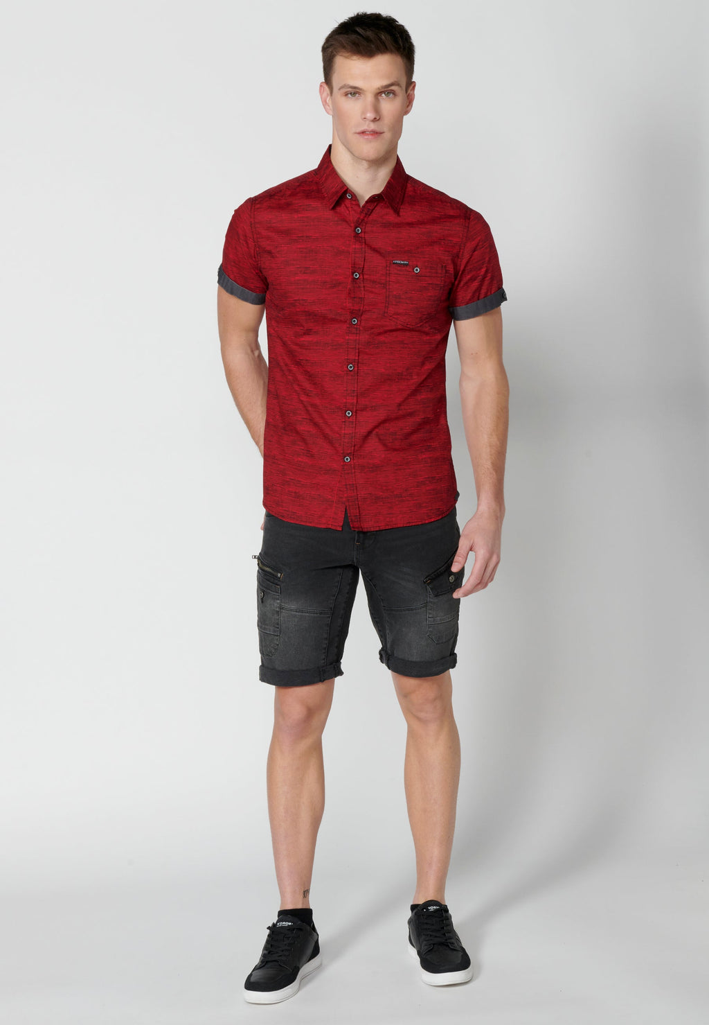 Camisa Hombre Manga Corta Algodón Jaspeado con Bolsillo – Koroshi 2311CC31