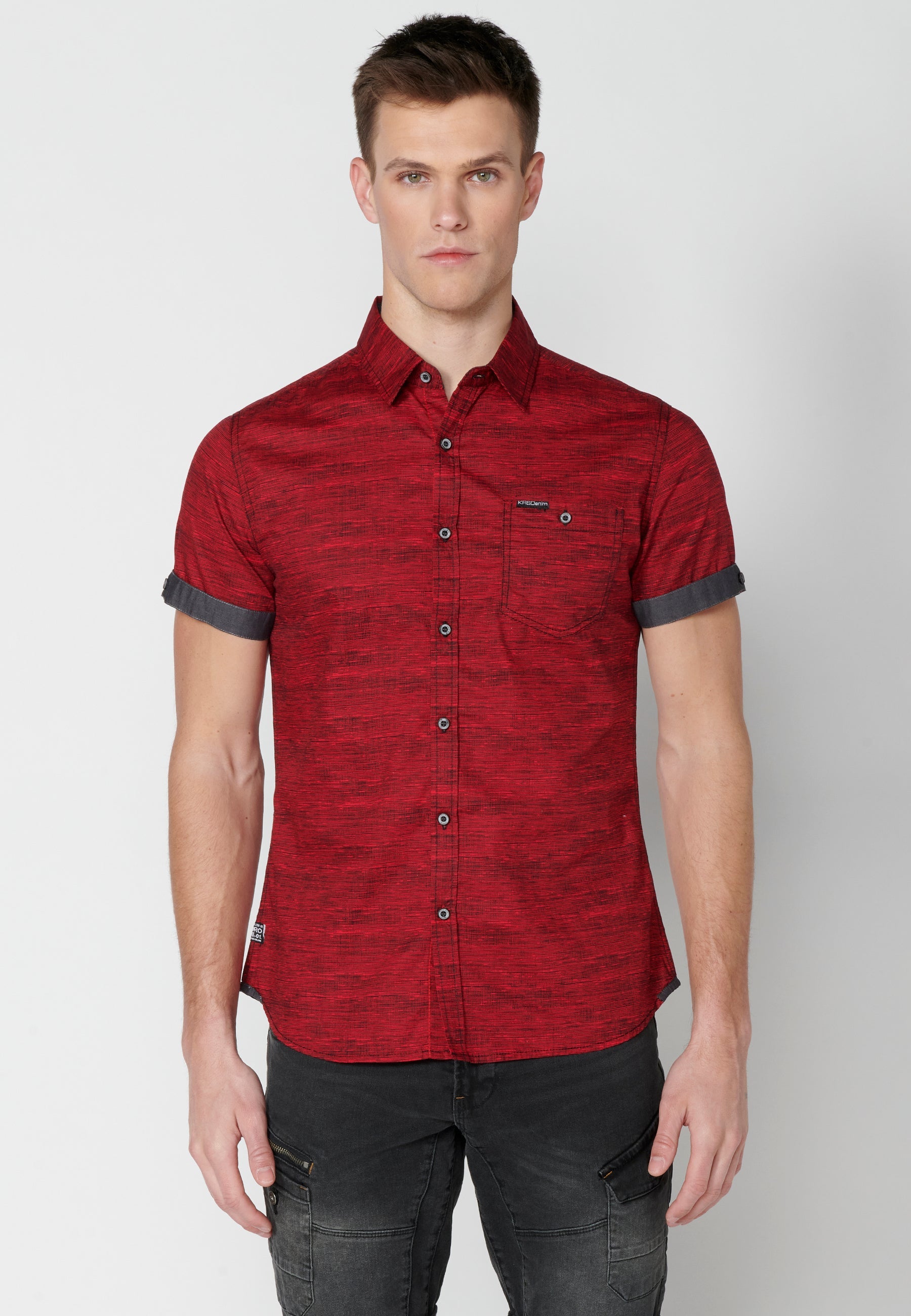 Camisa Hombre Manga Corta Algodón Jaspeado con Bolsillo – Koroshi 2311CC31