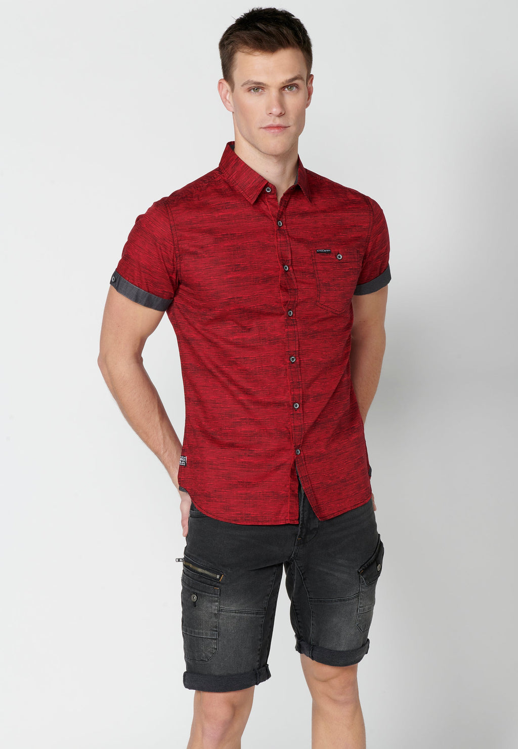 Camisa Hombre Manga Corta Algodón Jaspeado con Bolsillo – Koroshi 2311CC31