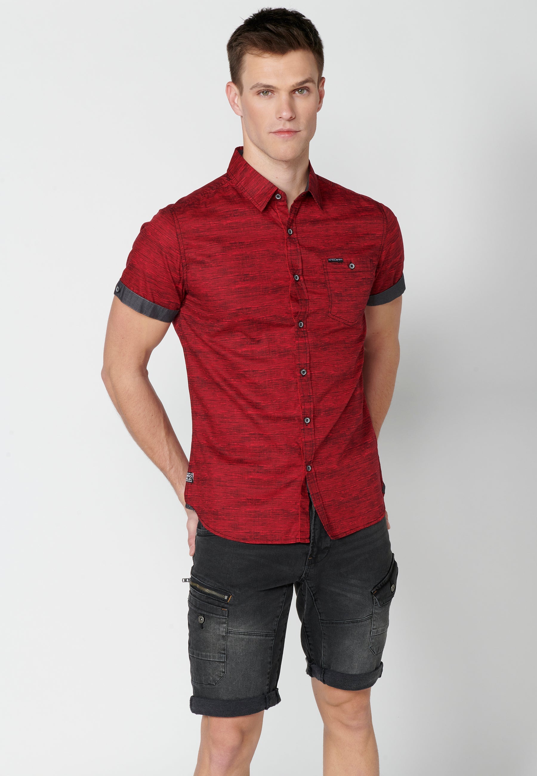 Camisa Hombre Manga Corta Algodón Jaspeado con Bolsillo – Koroshi 2311CC31