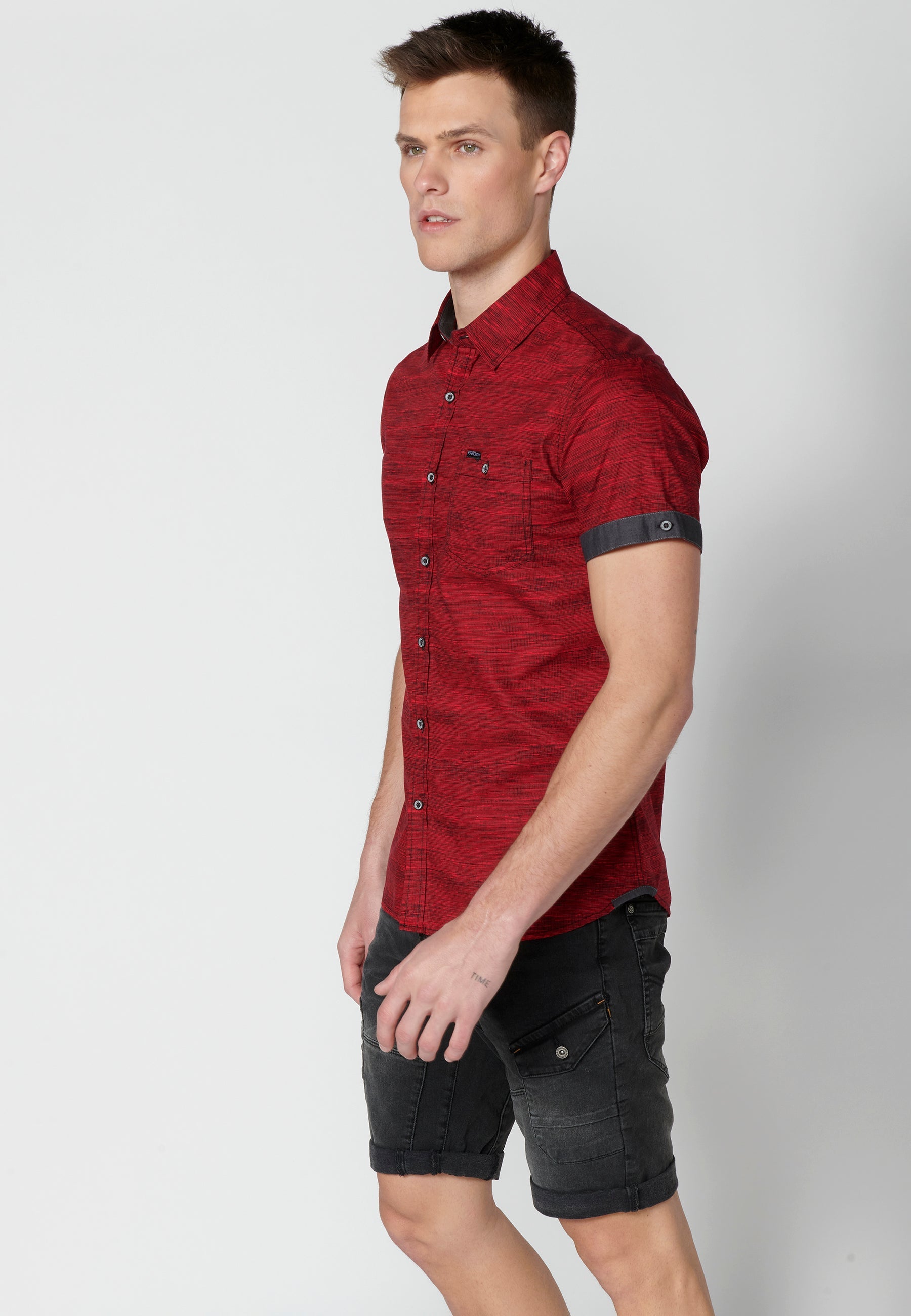 Camisa Hombre Manga Corta Algodón Jaspeado con Bolsillo – Koroshi 2311CC31
