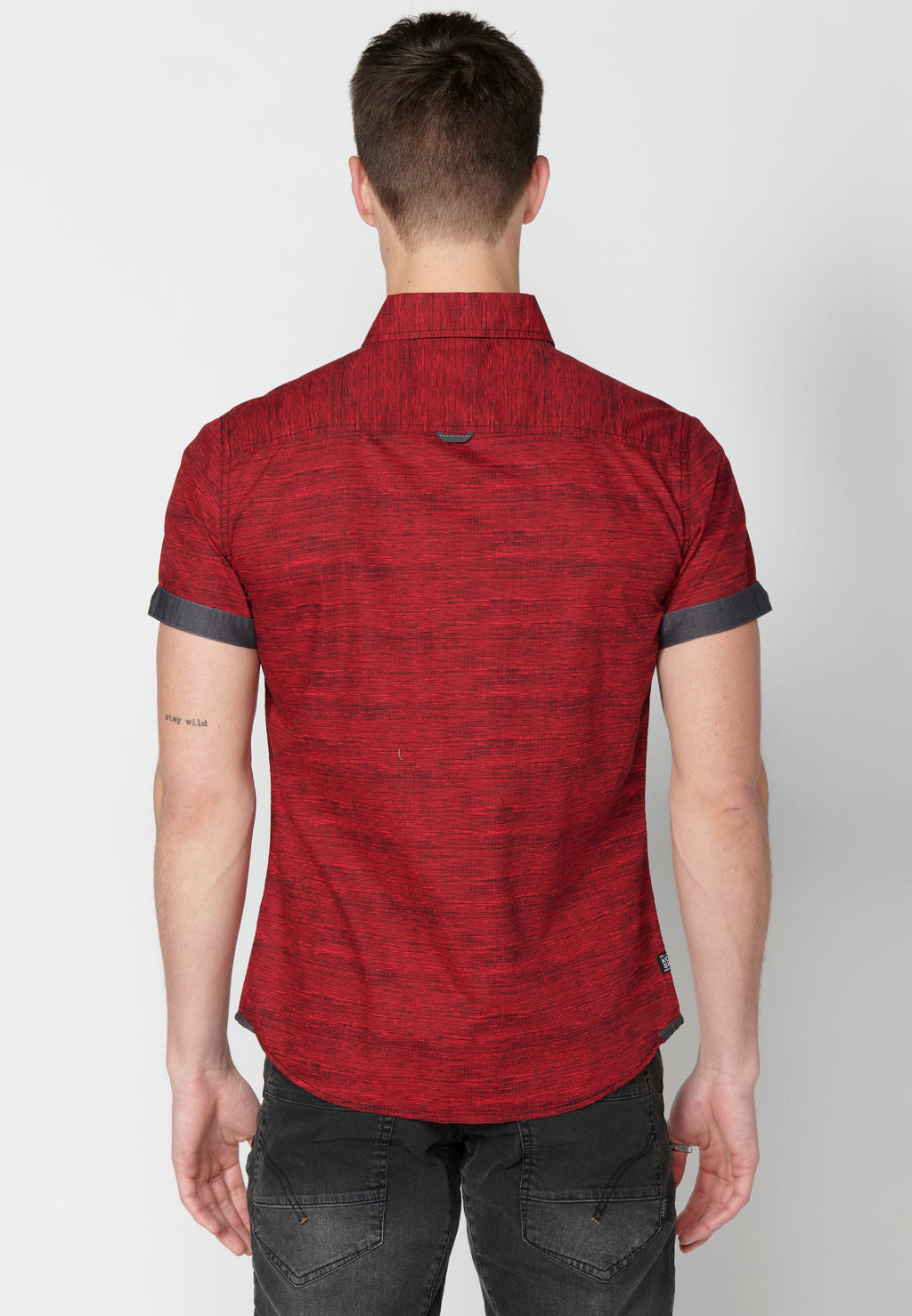 Camisa Hombre Manga Corta Algodón Jaspeado con Bolsillo – Koroshi 2311CC31