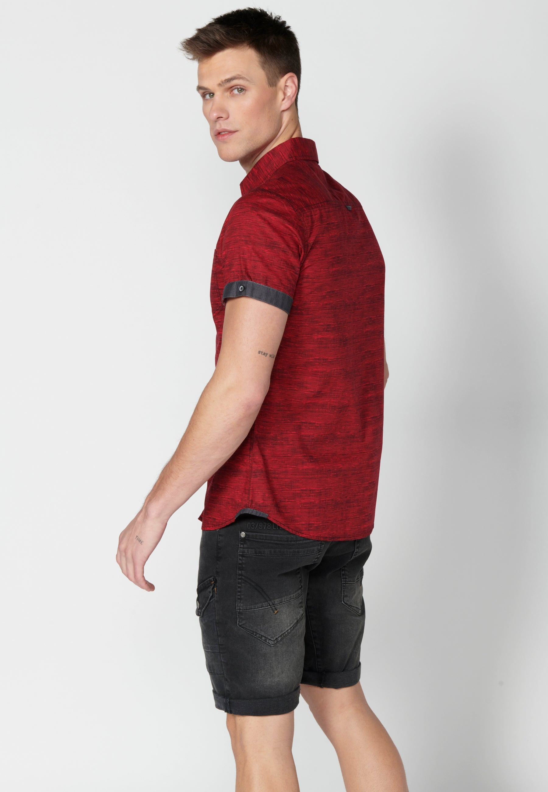 Camisa Hombre Manga Corta Algodón Jaspeado con Bolsillo – Koroshi 2311CC31