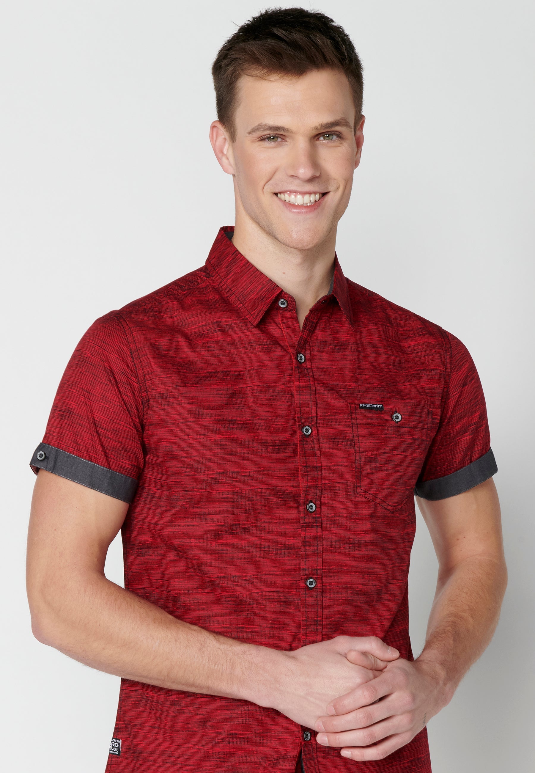 Camisa Hombre Manga Corta Algodón Jaspeado con Bolsillo – Koroshi 2311CC31