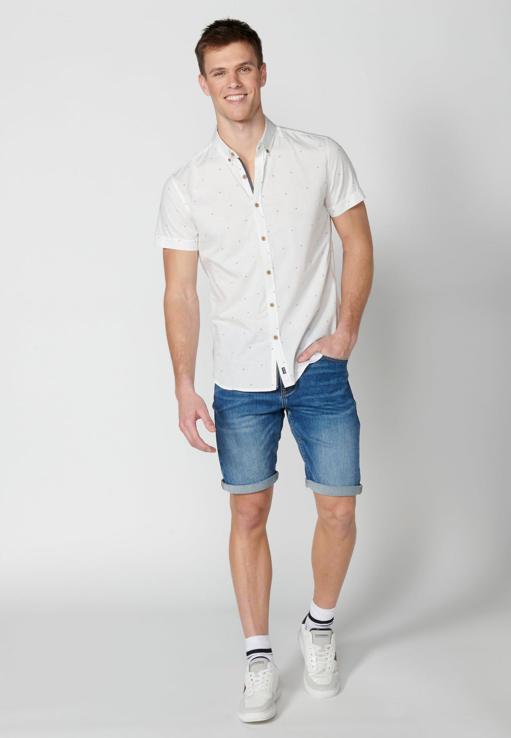 Camisa Hombre Manga Corta Algodón Micro Estampado – Koroshi 2311CC32
