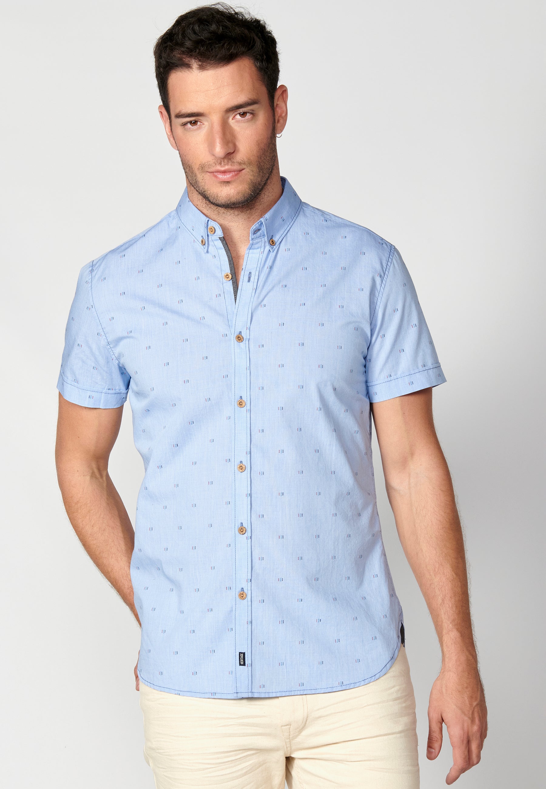 Camisa Hombre Manga Corta Algodón Micro Estampado – Koroshi 2311CC32