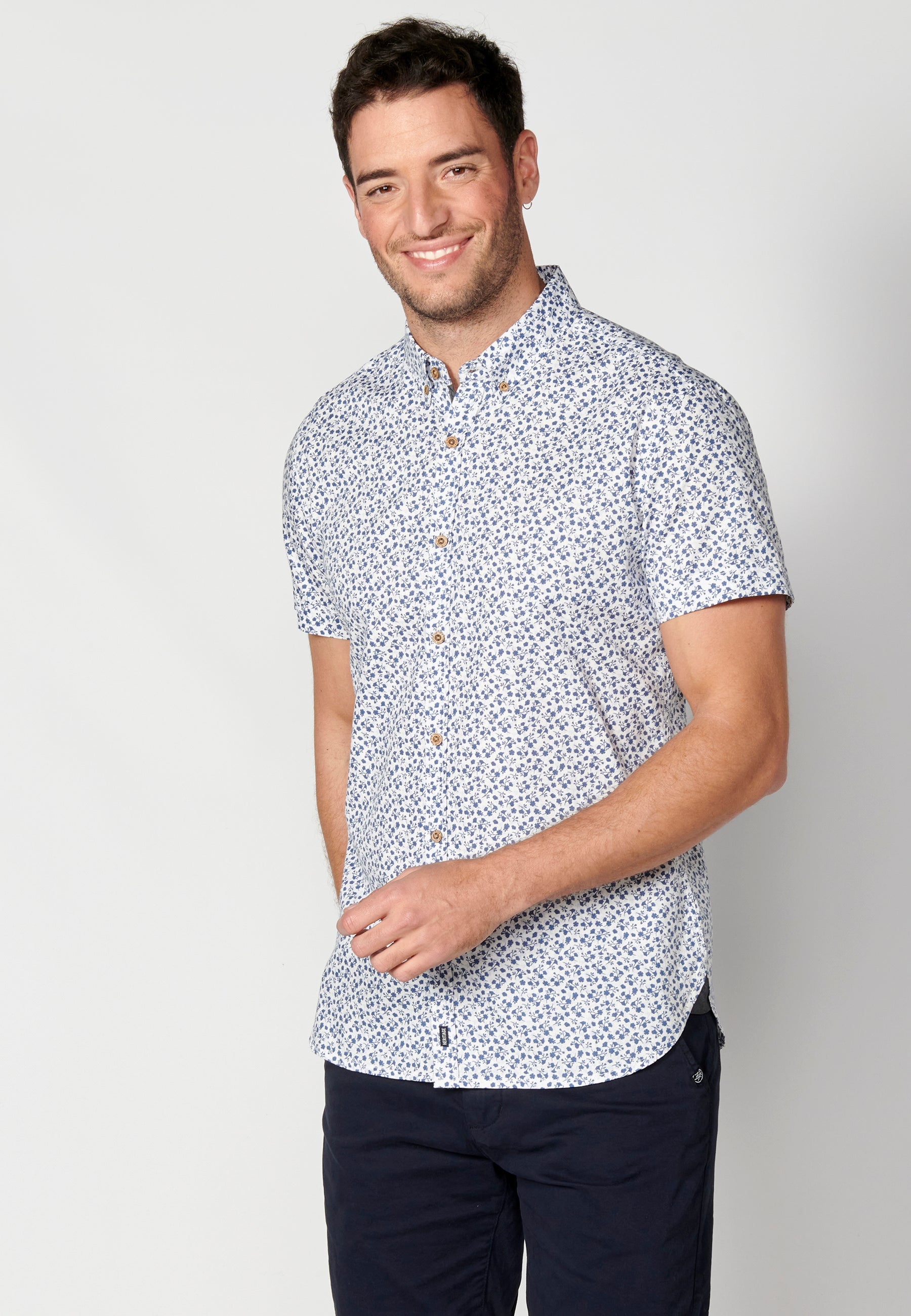 Camisa Hombre Manga Corta Algodón Micro Estampado – Koroshi 2311CC32